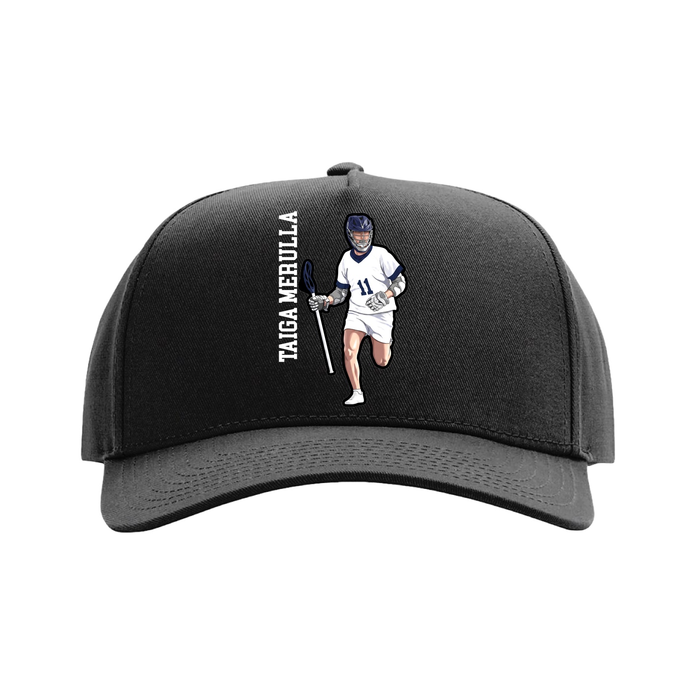 Full Fabric Five-Panel Champ Cap — Name Vertical in Black