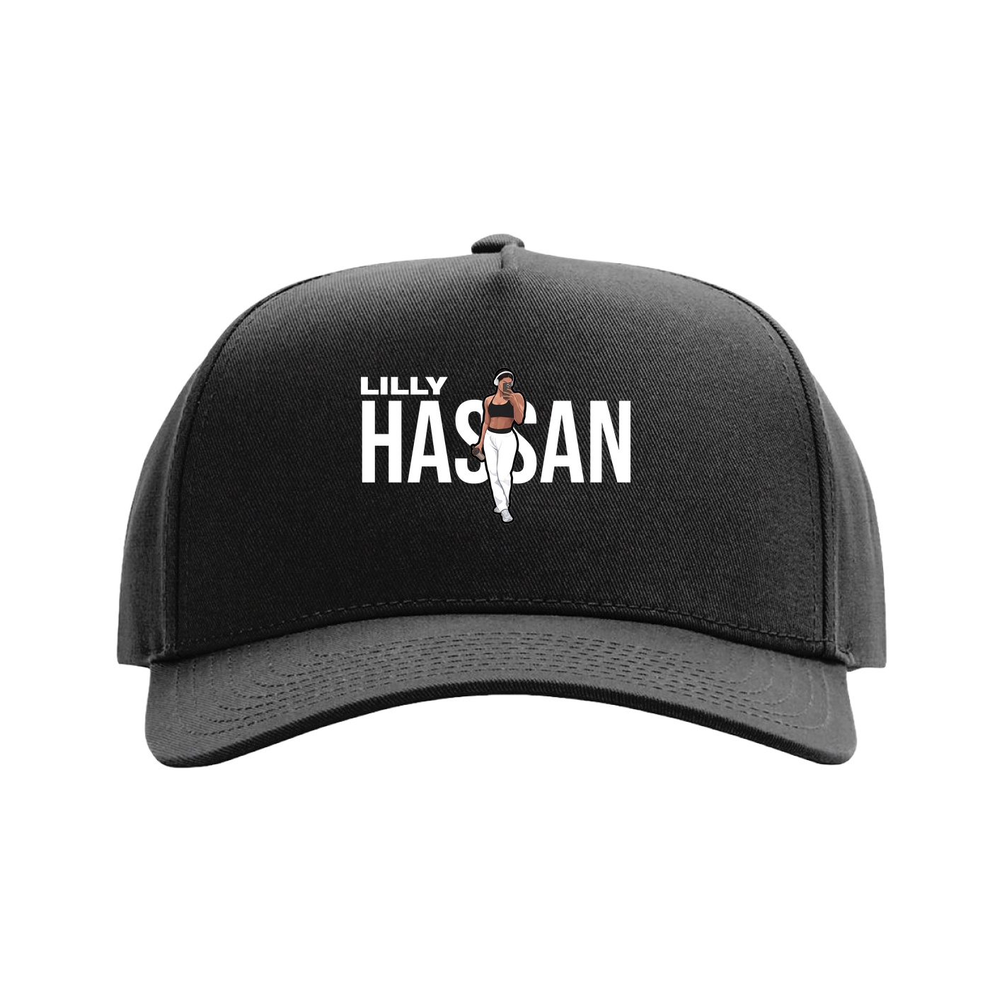 Full Fabric Five-Panel Champ Cap — Player Name in Black