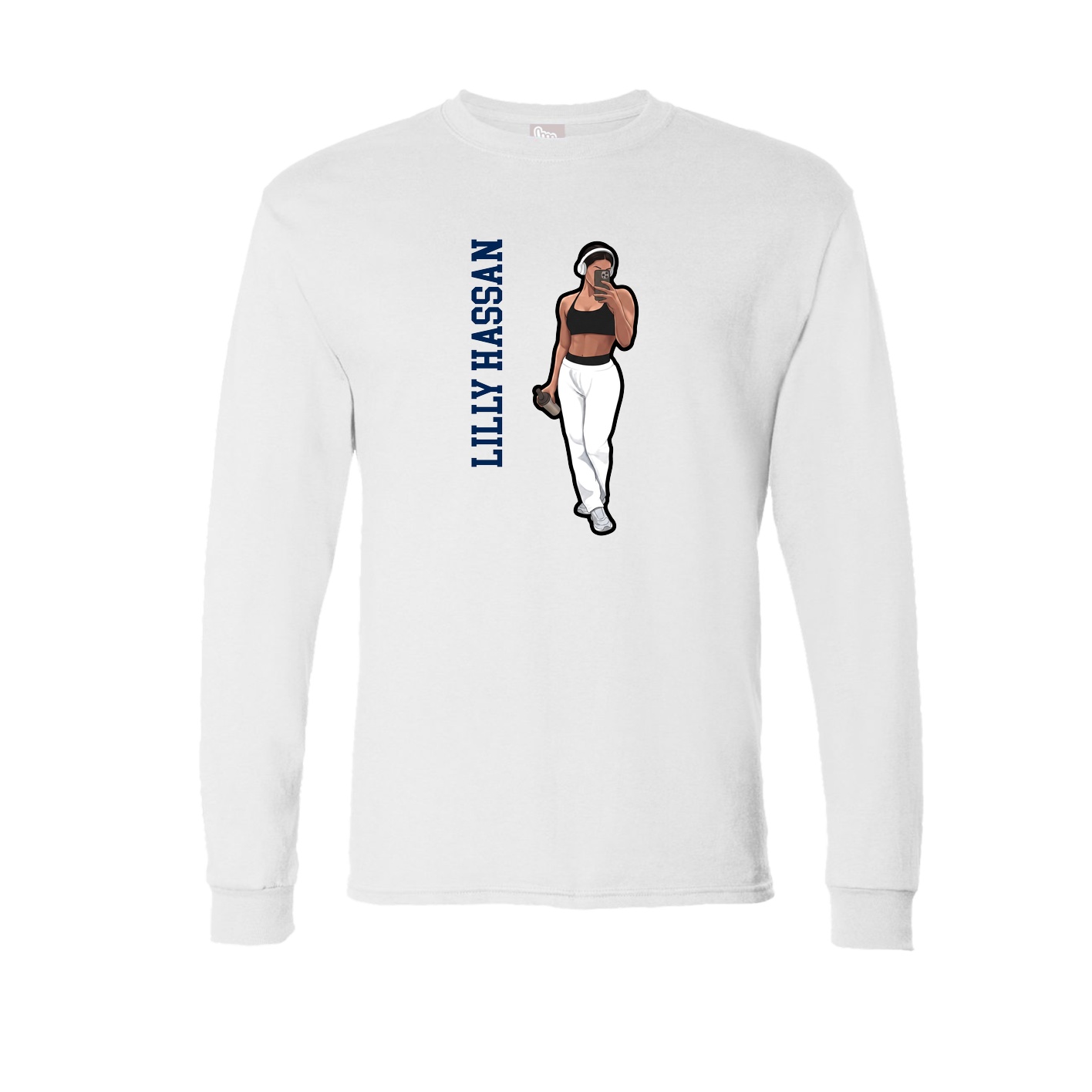 Long Sleeve Tee — Name Vertical in White