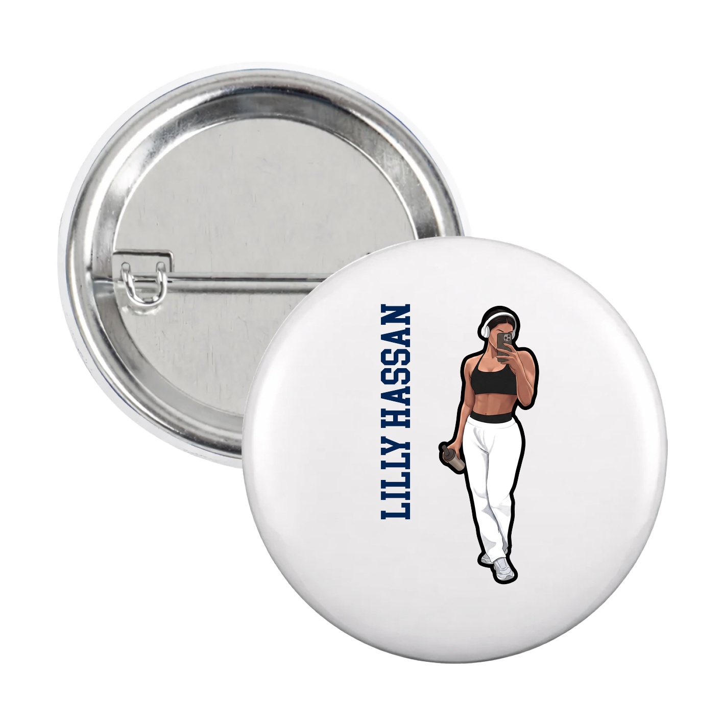 Game Day Button — Name Vertical in White