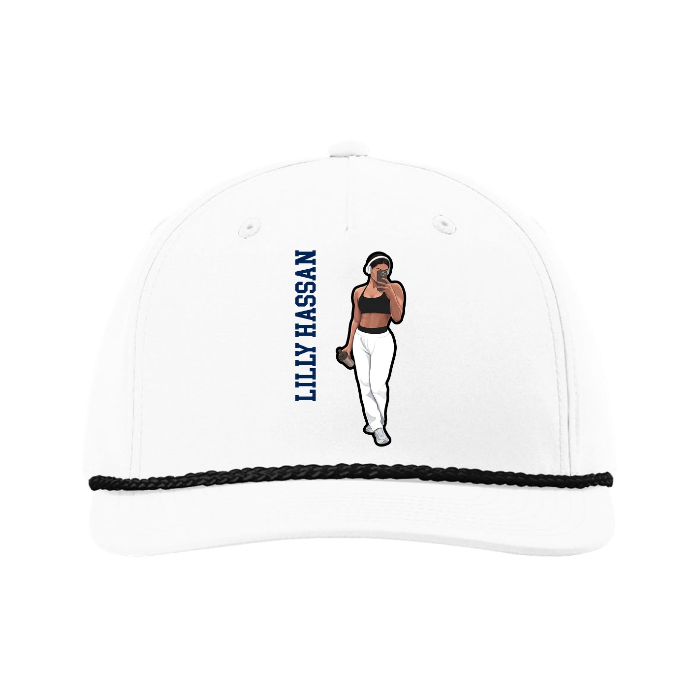 Five-Panel Classic Rope Cap — Name Vertical in White