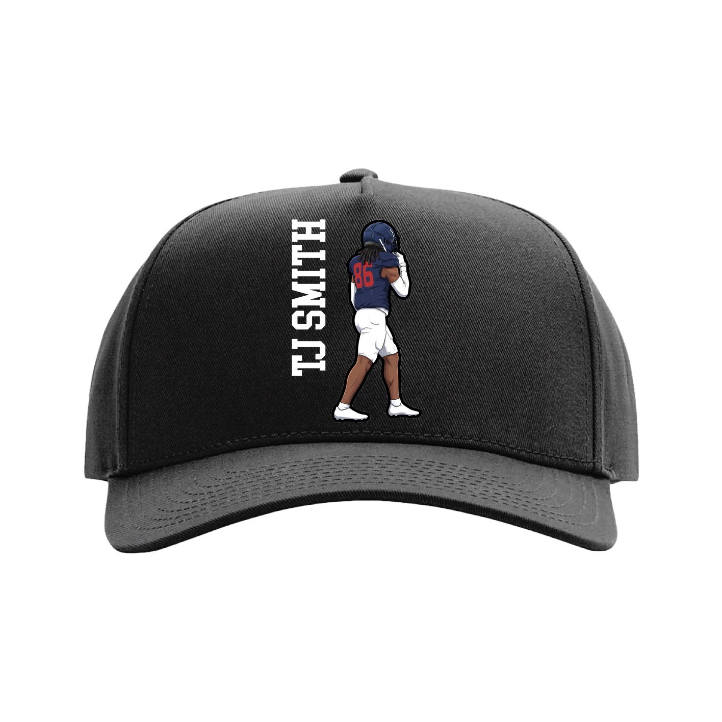 Full Fabric Five-Panel Champ Cap — Name Vertical in Black
