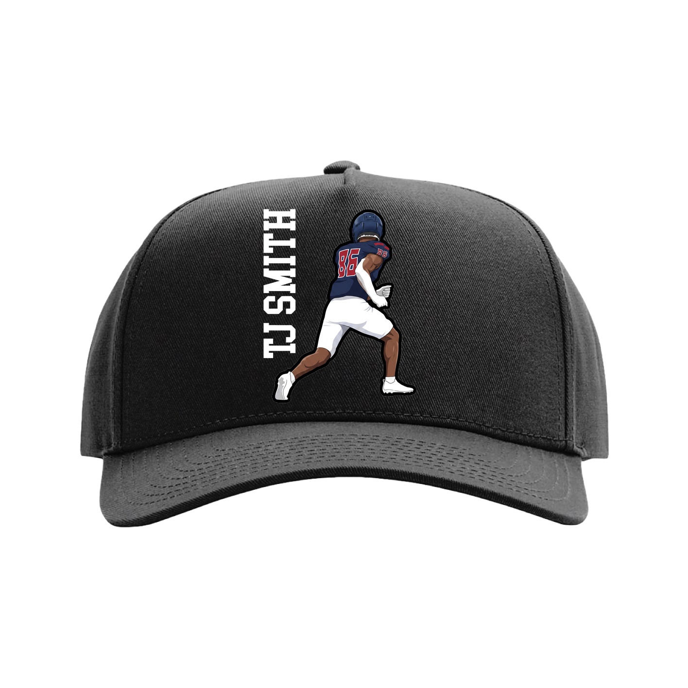 Full Fabric Five-Panel Champ Cap — Name Vertical in Black