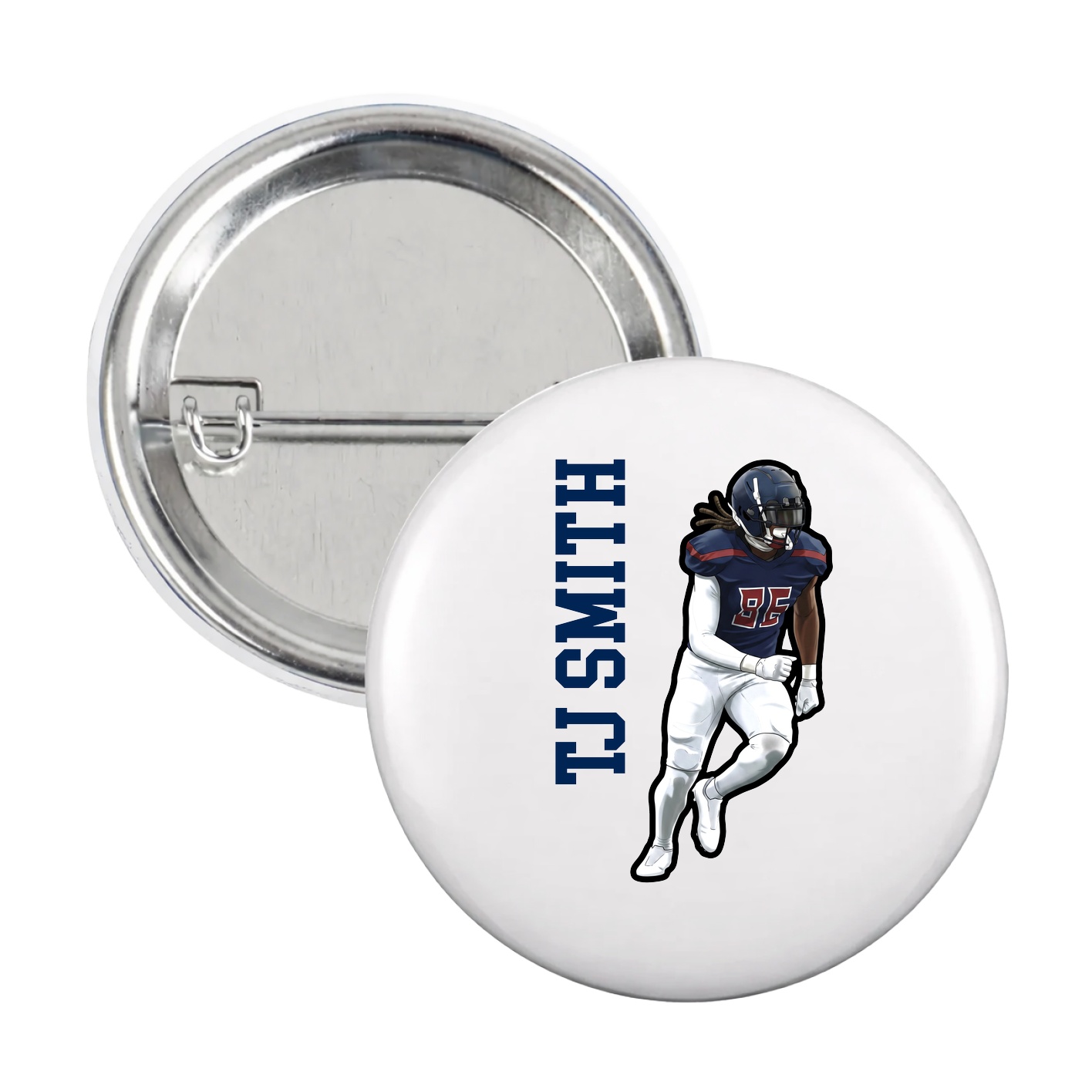 Game Day Button — Name Vertical in White