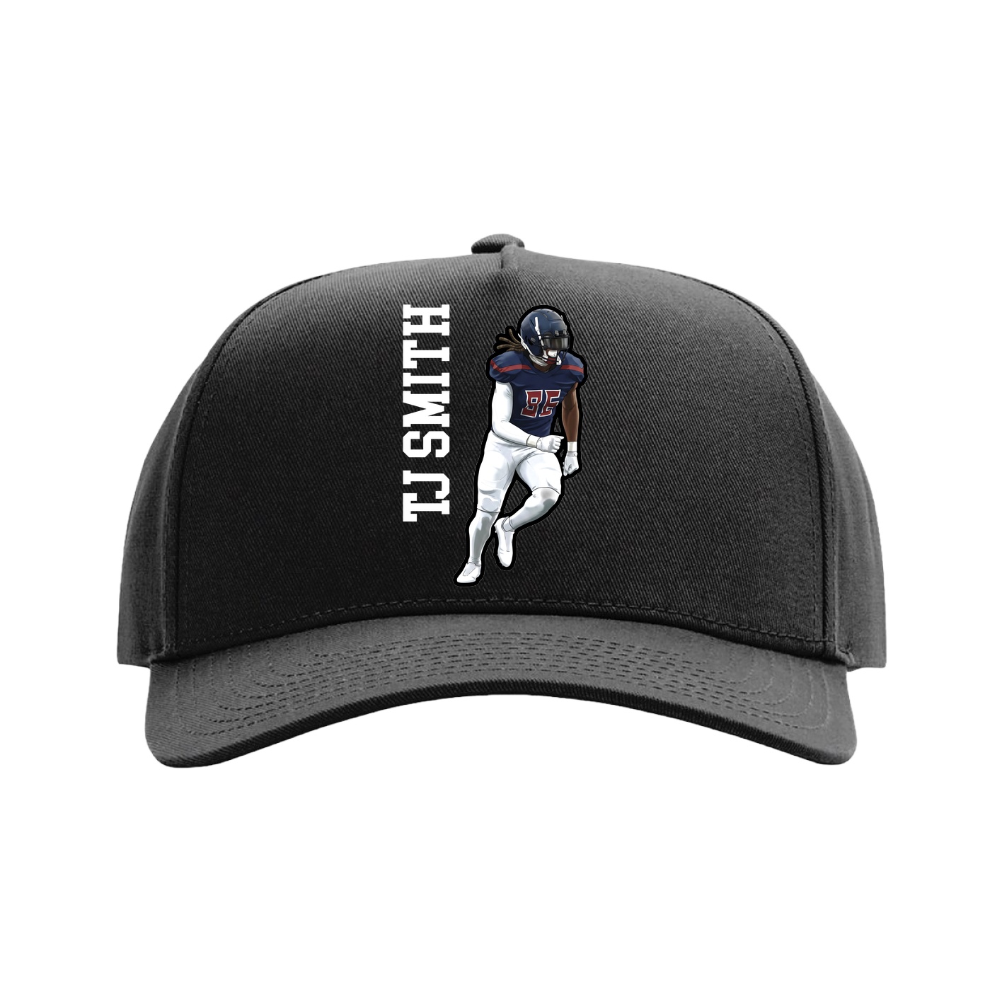 Full Fabric Five-Panel Champ Cap — Name Vertical in Black