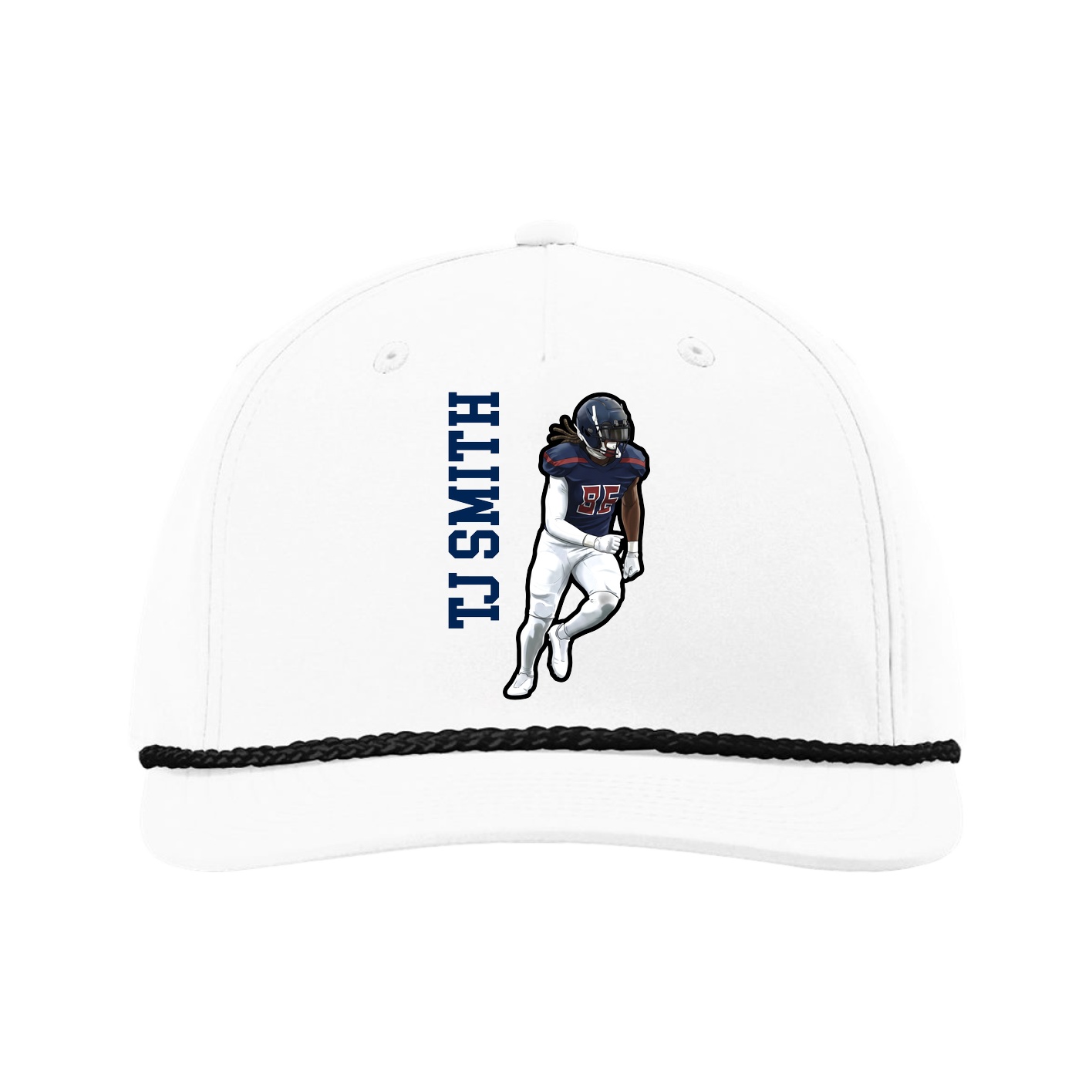 Five-Panel Classic Rope Cap — Name Vertical in White