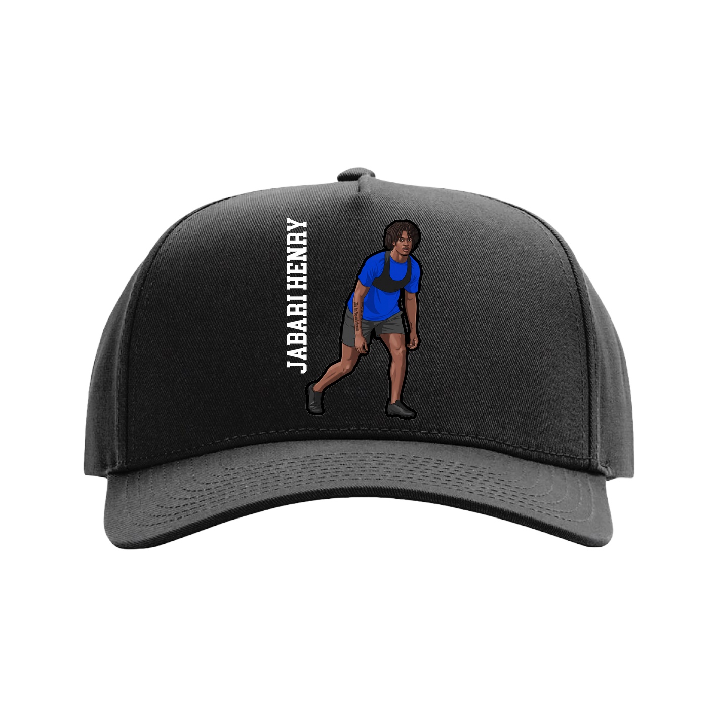 Full Fabric Five-Panel Champ Cap — Name Vertical in Black