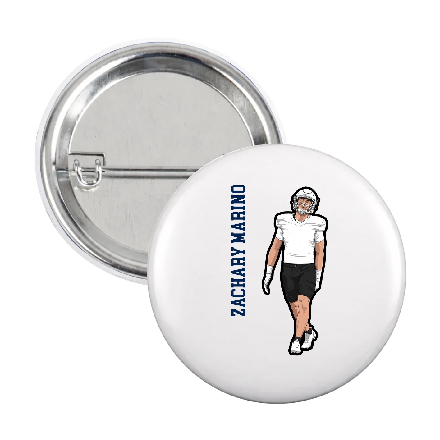 Game Day Button — Name Vertical in White