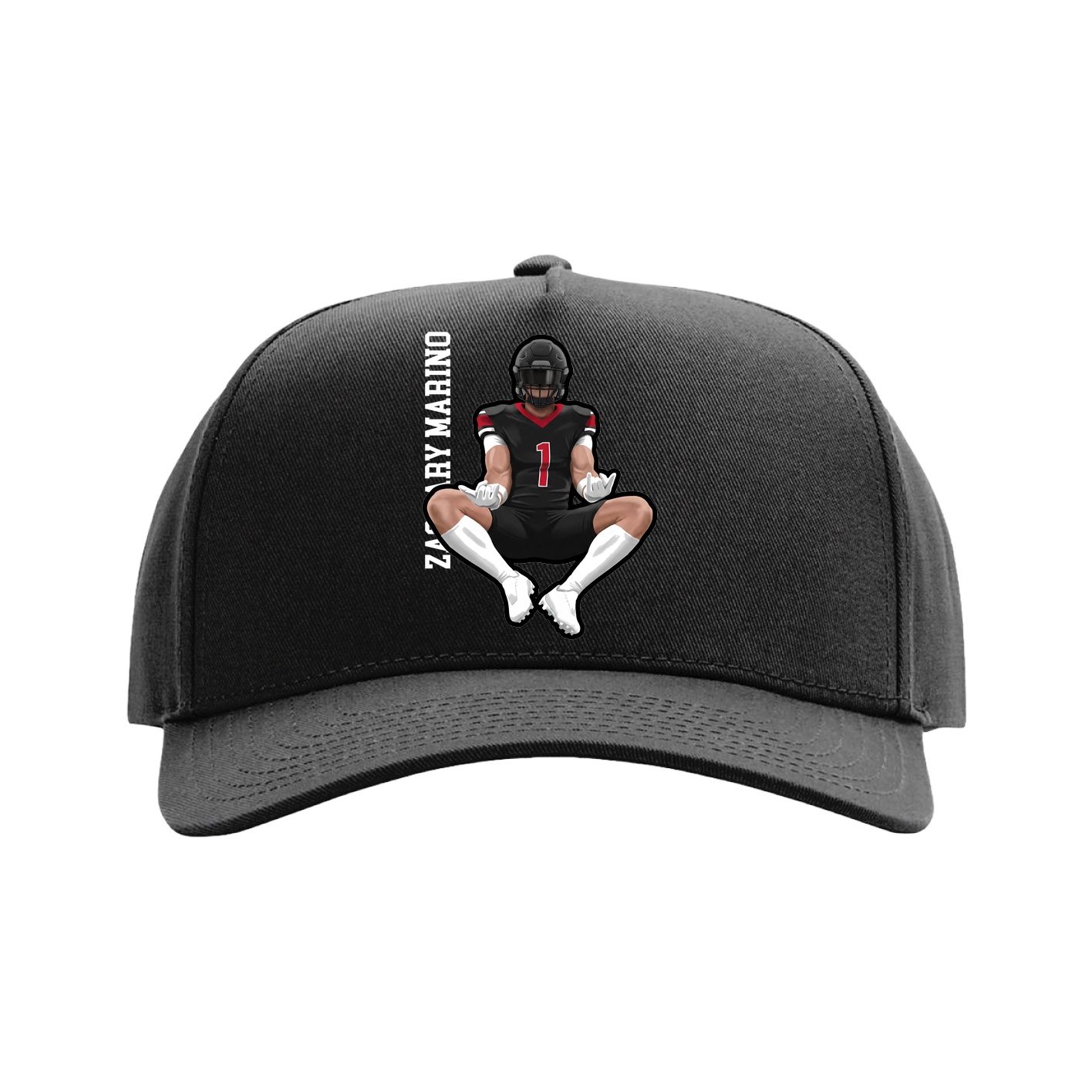 Full Fabric Five-Panel Champ Cap — Name Vertical in Black