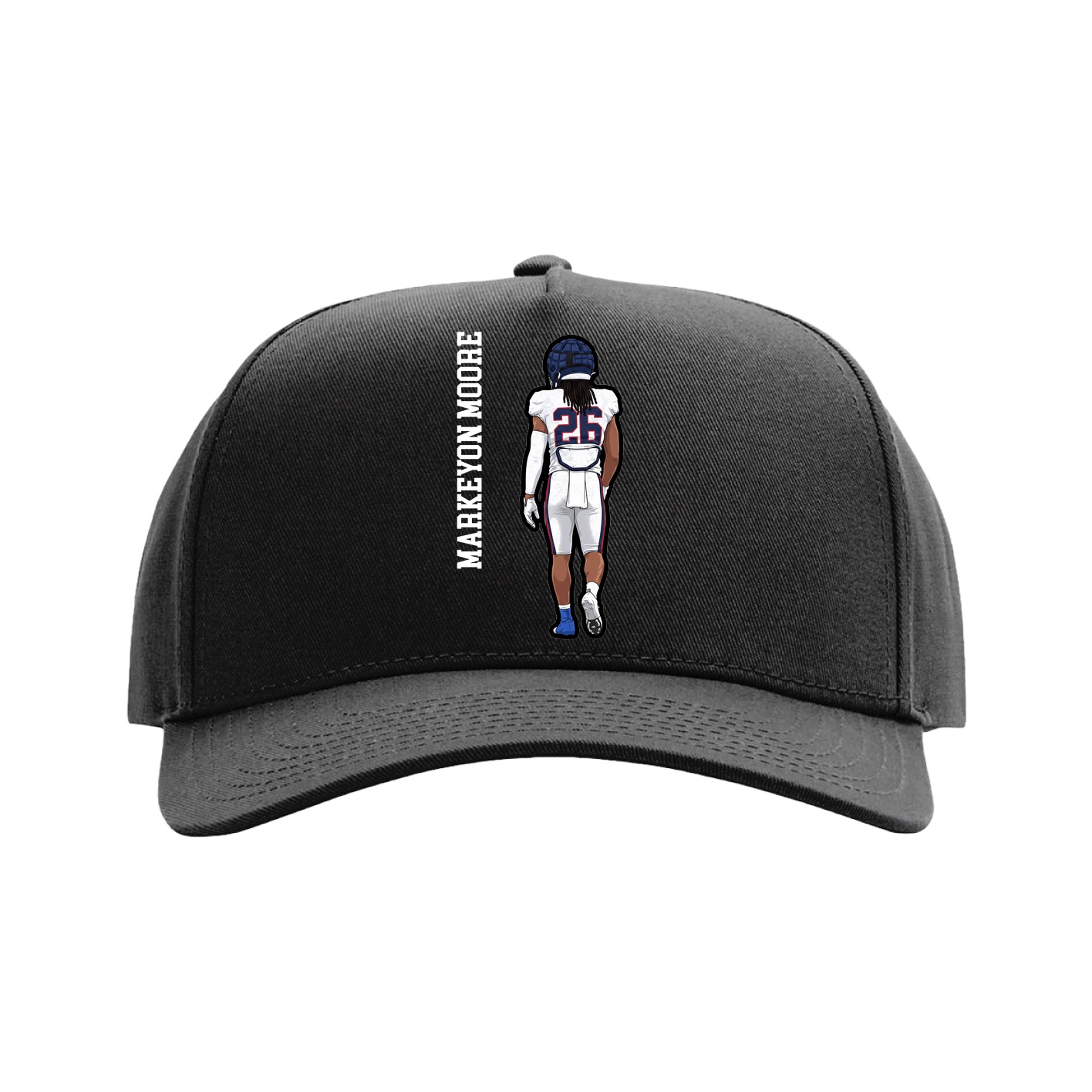 Full Fabric Five-Panel Champ Cap — Name Vertical in Black