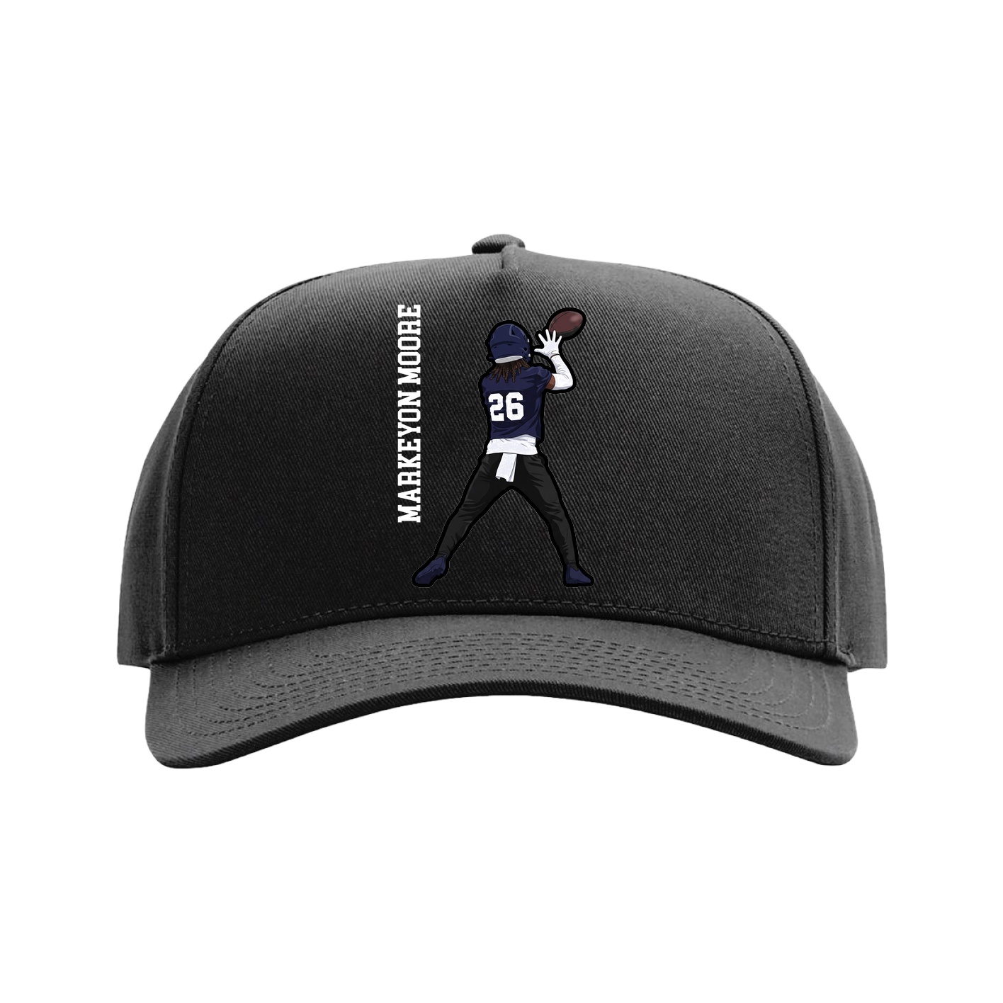 Full Fabric Five-Panel Champ Cap — Name Vertical in Black