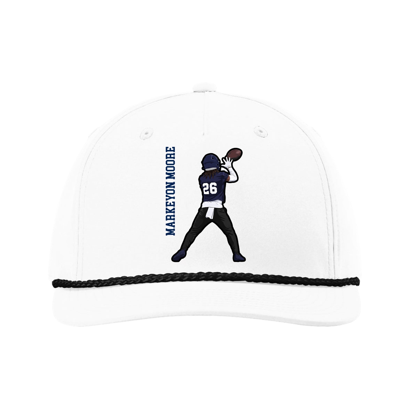 Five-Panel Classic Rope Cap — Name Vertical in White