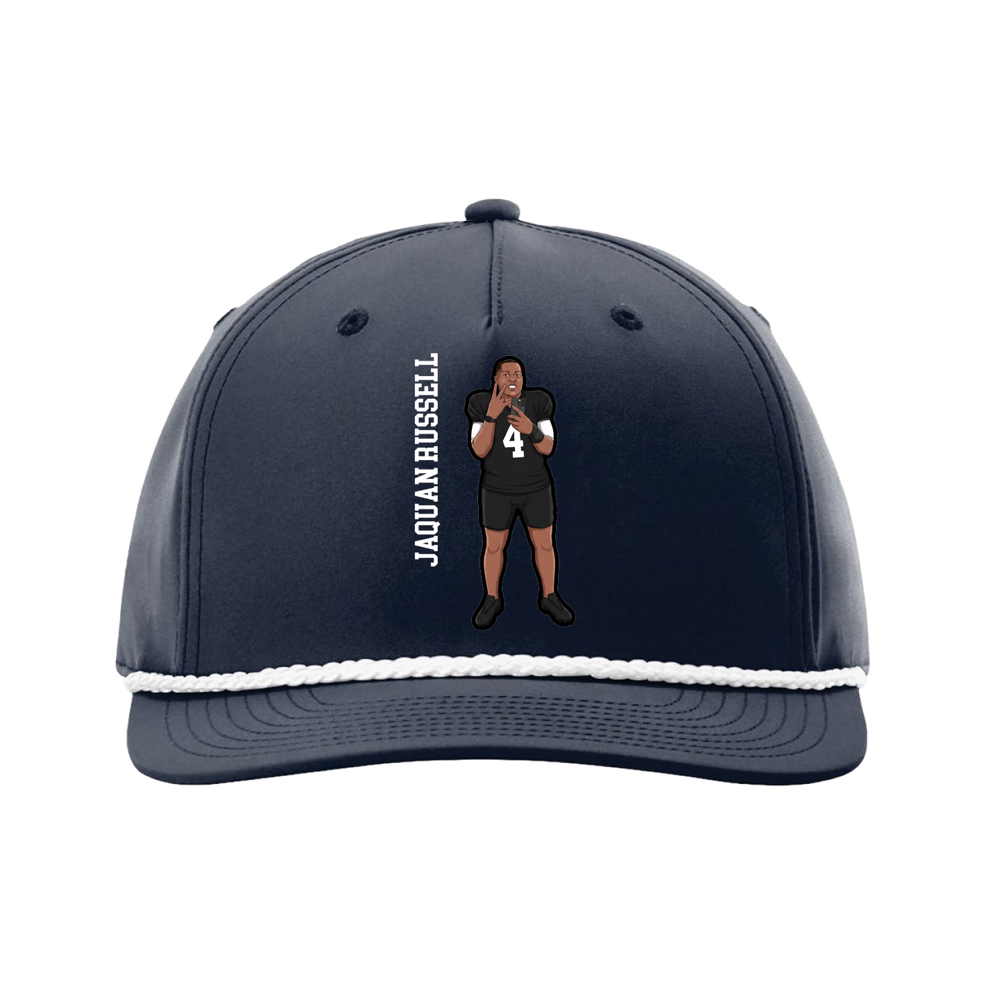 Five-Panel Classic Rope Cap — Name Vertical in Navy