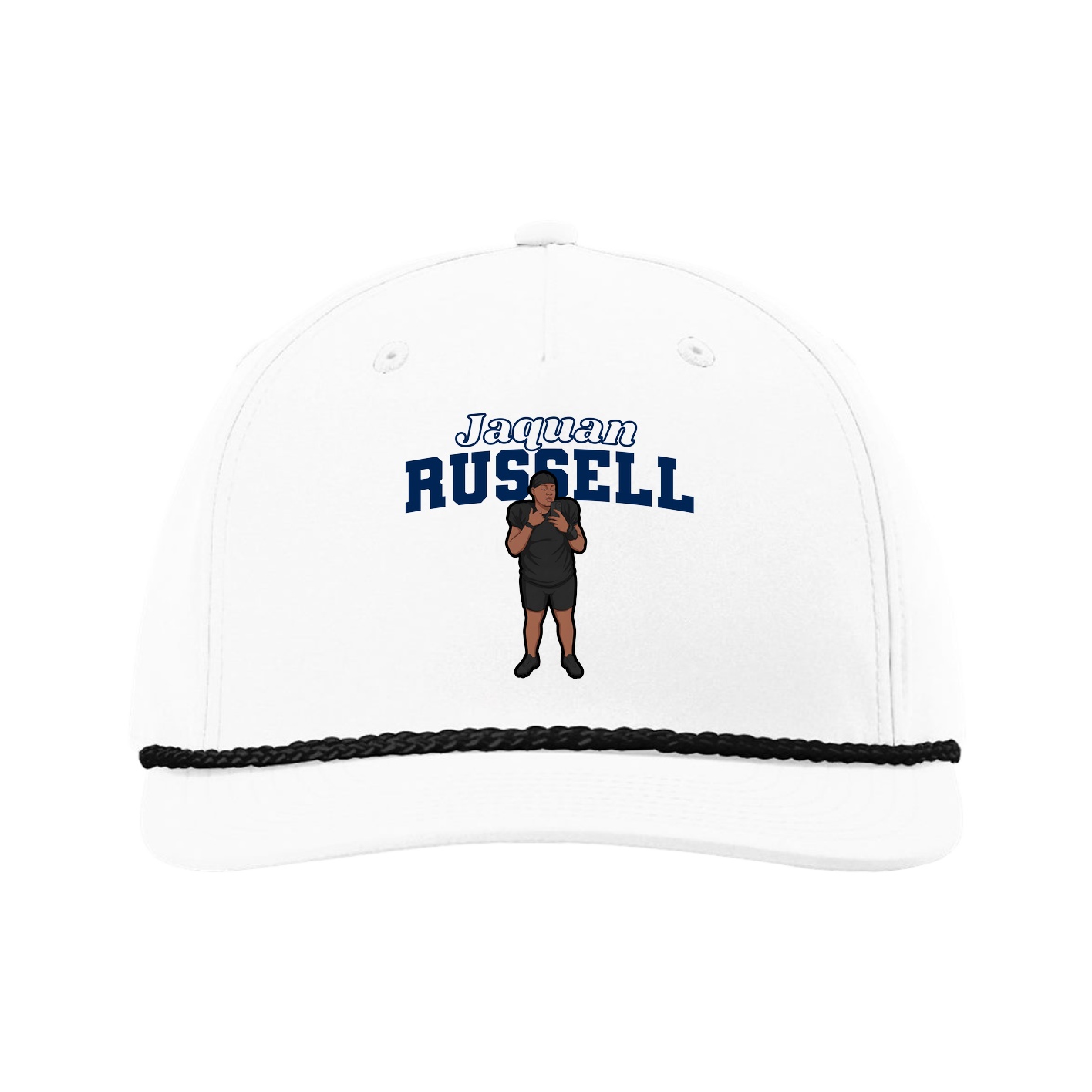 Five-Panel Classic Rope Cap — Name Arch in White