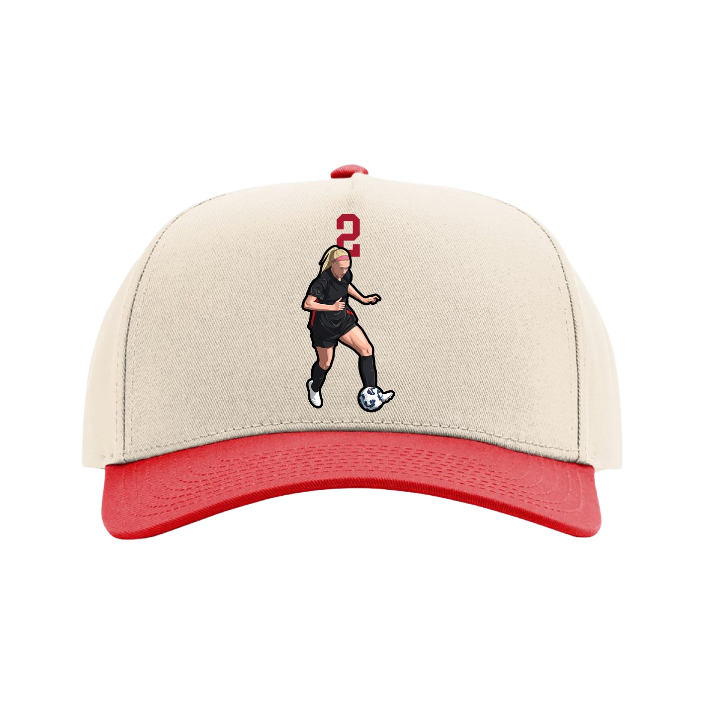 Full Fabric Five-Panel Champ Cap — Number Top in Cream/Red