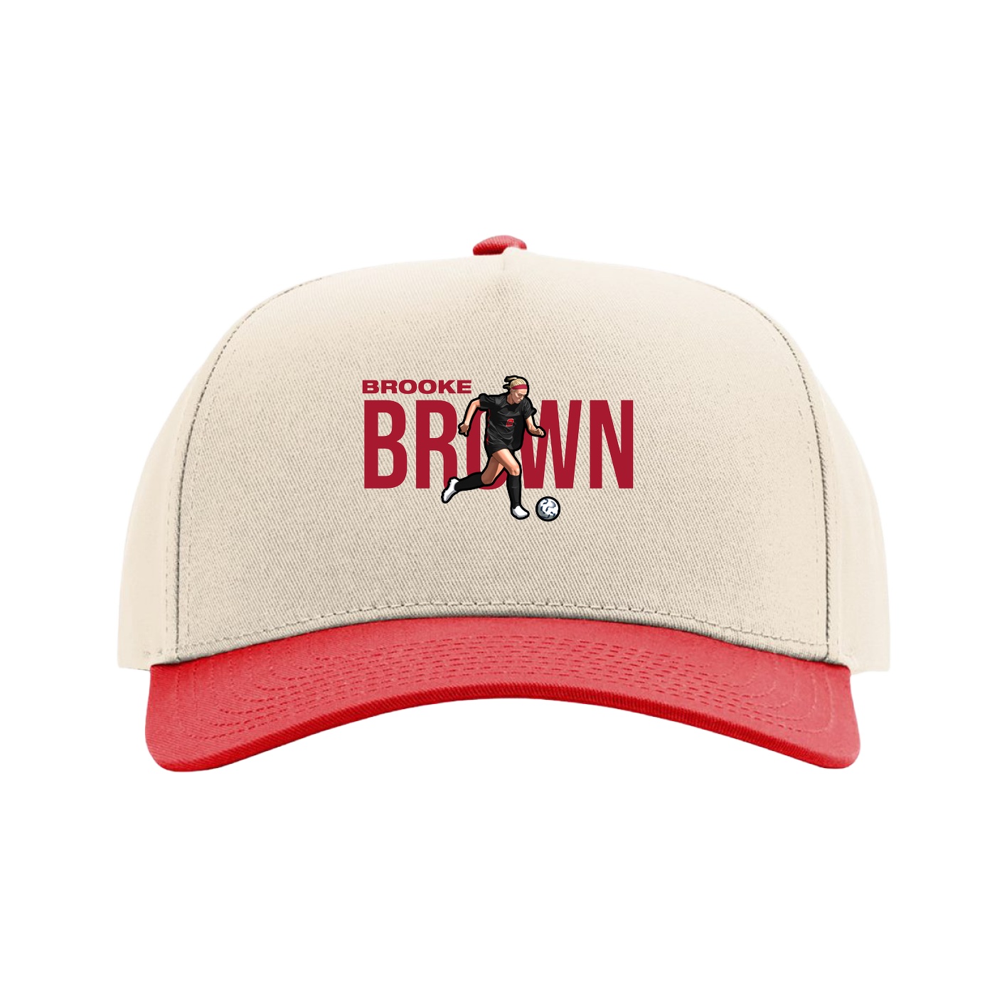 Full Fabric Five-Panel Champ Cap — Player Name in Cream/Red