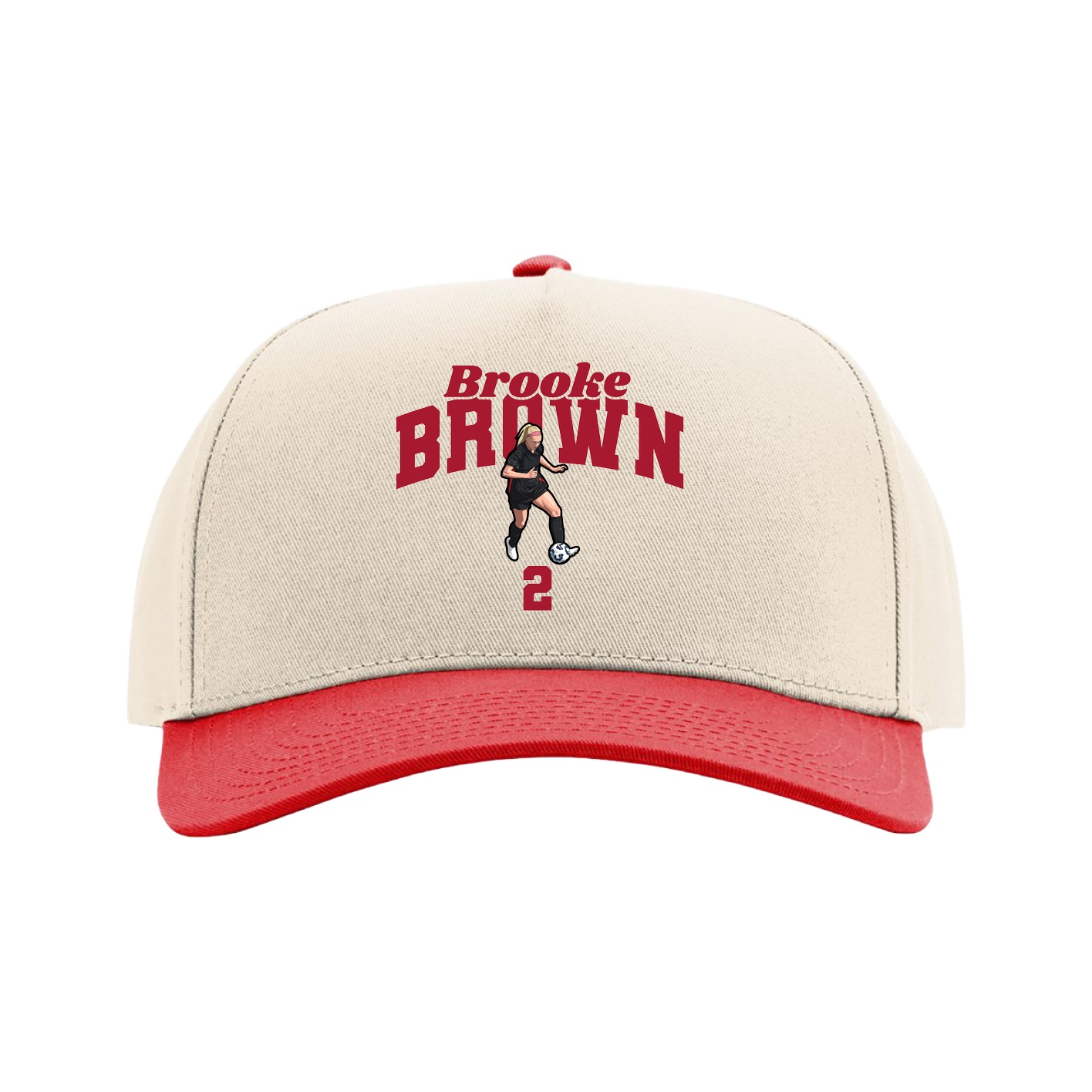 Full Fabric Five-Panel Champ Cap — Signature Arch in Cream/Red