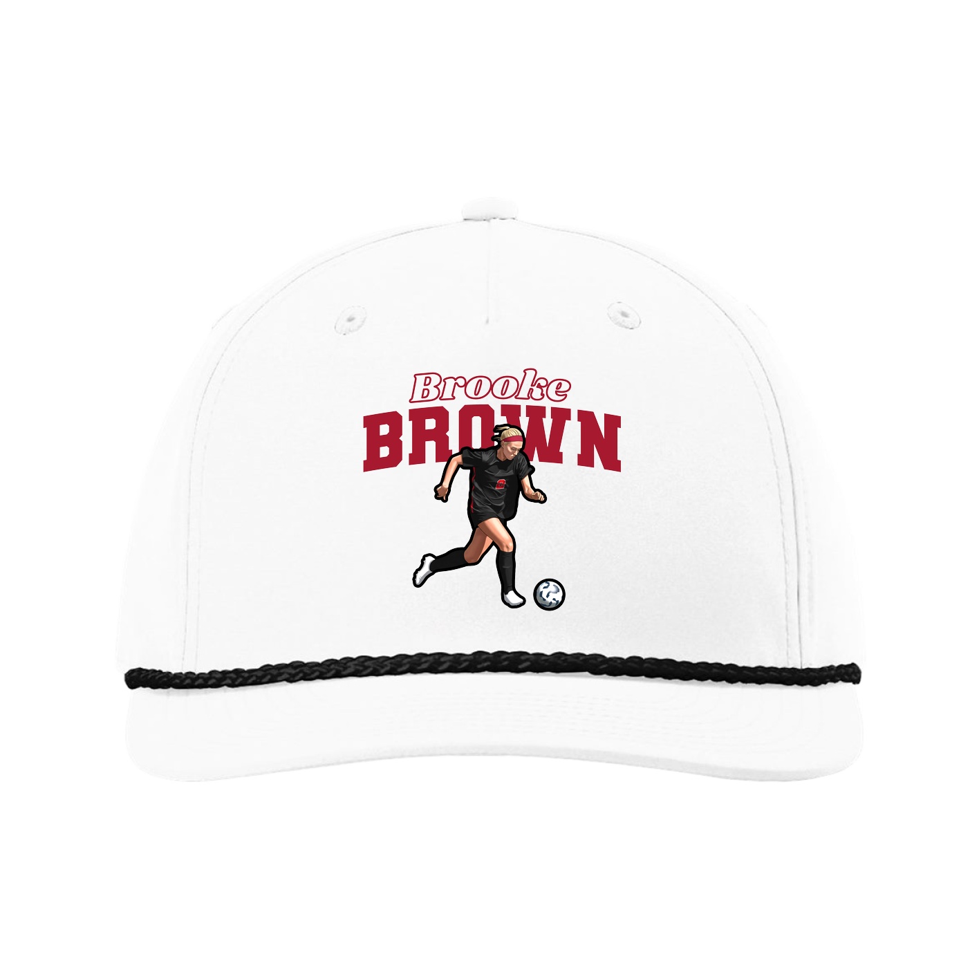 Five-Panel Classic Rope Cap — Name Arch in White