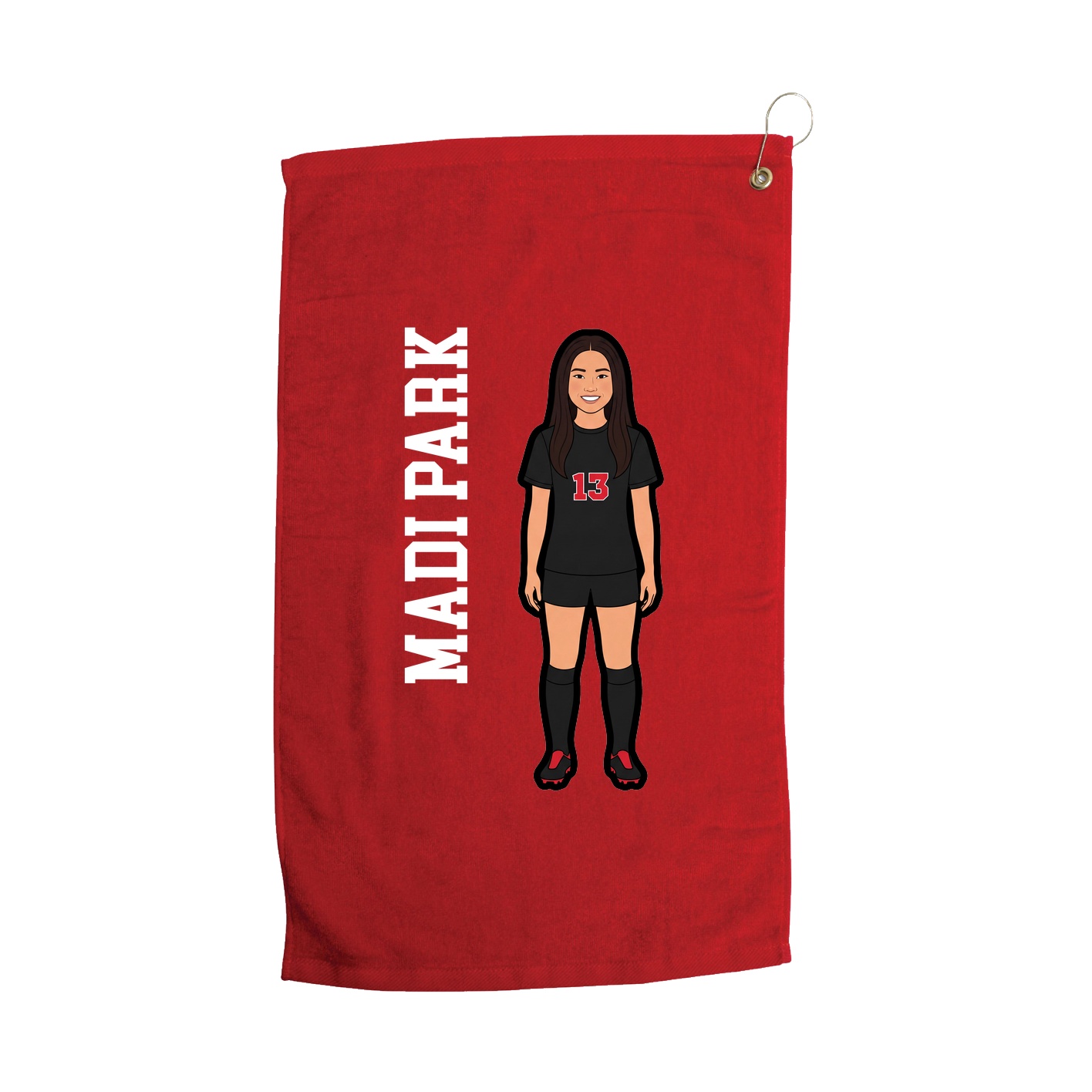 Golf Towel — Name Vertical in Red