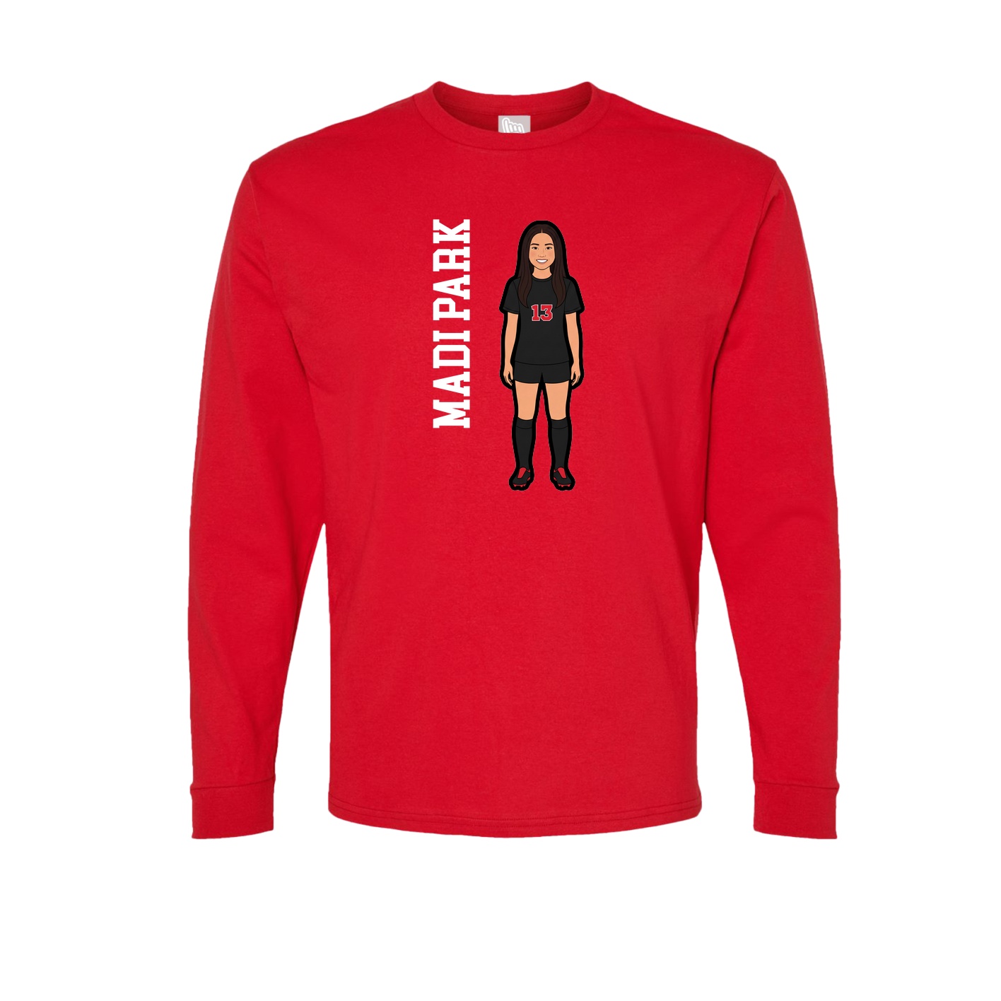 Long Sleeve Tee — Name Vertical in Red