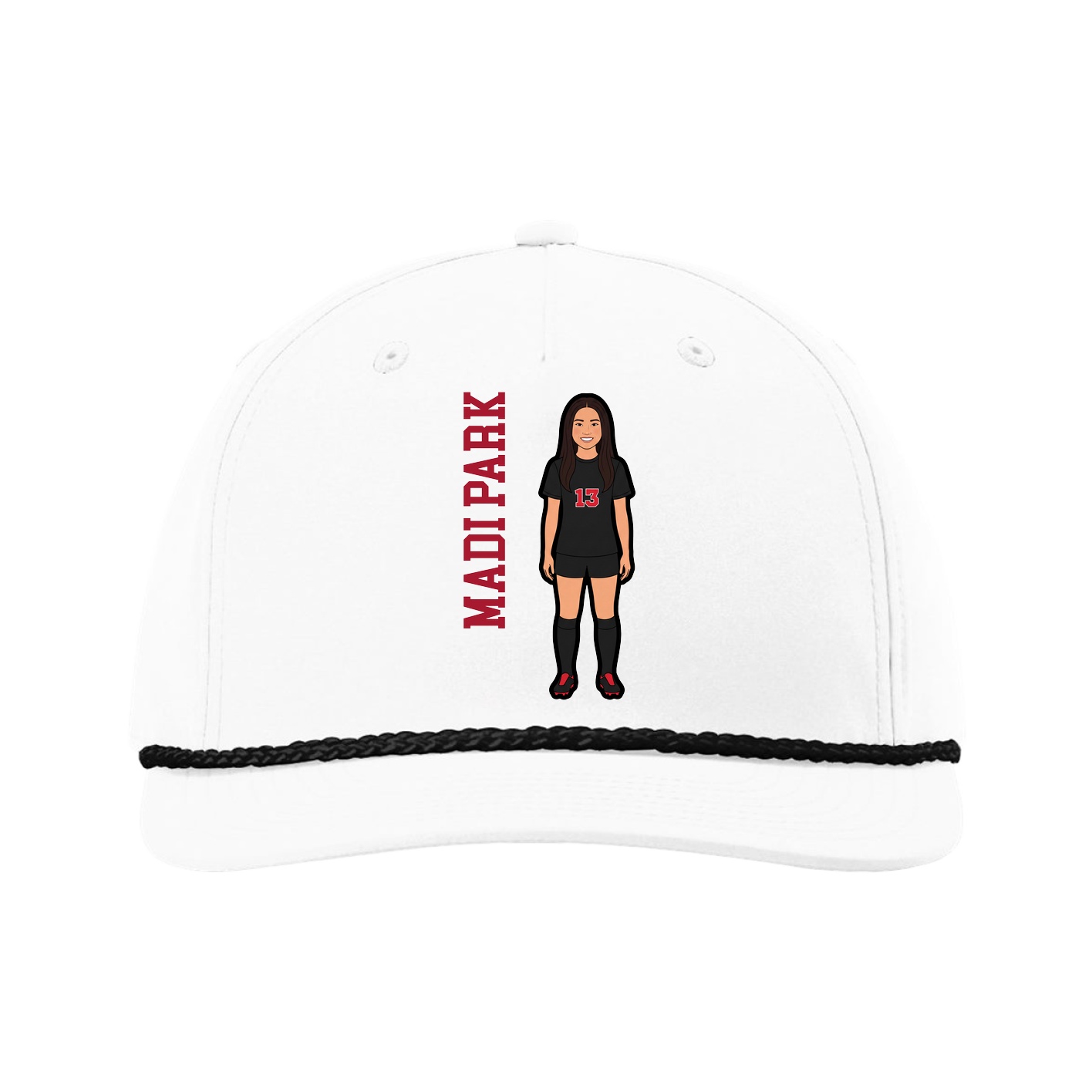 Five-Panel Classic Rope Cap — Name Vertical in White