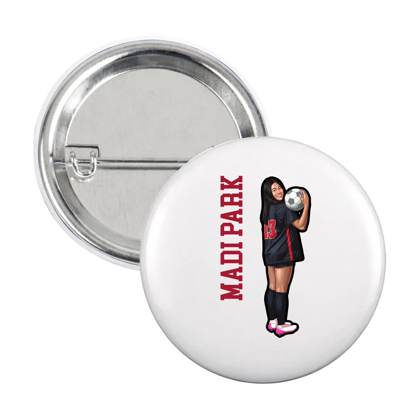 Game Day Button — Name Vertical in White