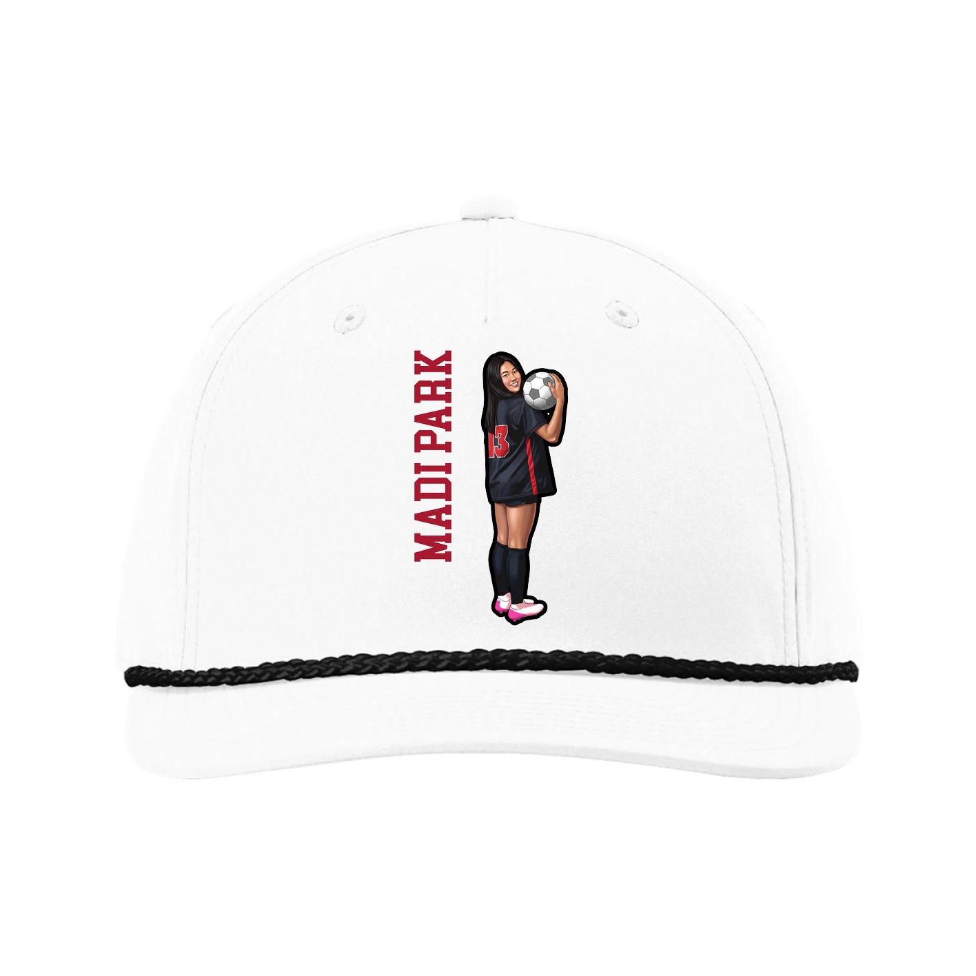 Five-Panel Classic Rope Cap — Name Vertical in White