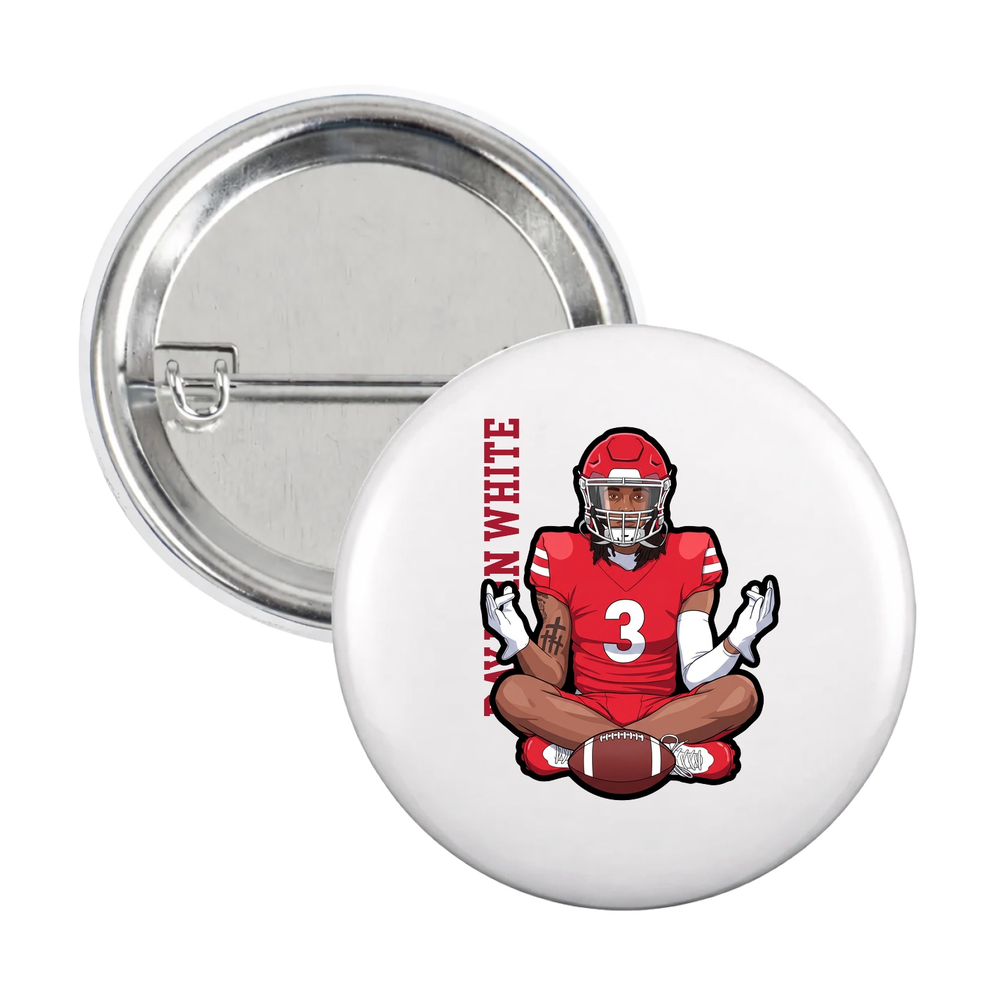 Game Day Button — Name Vertical in White