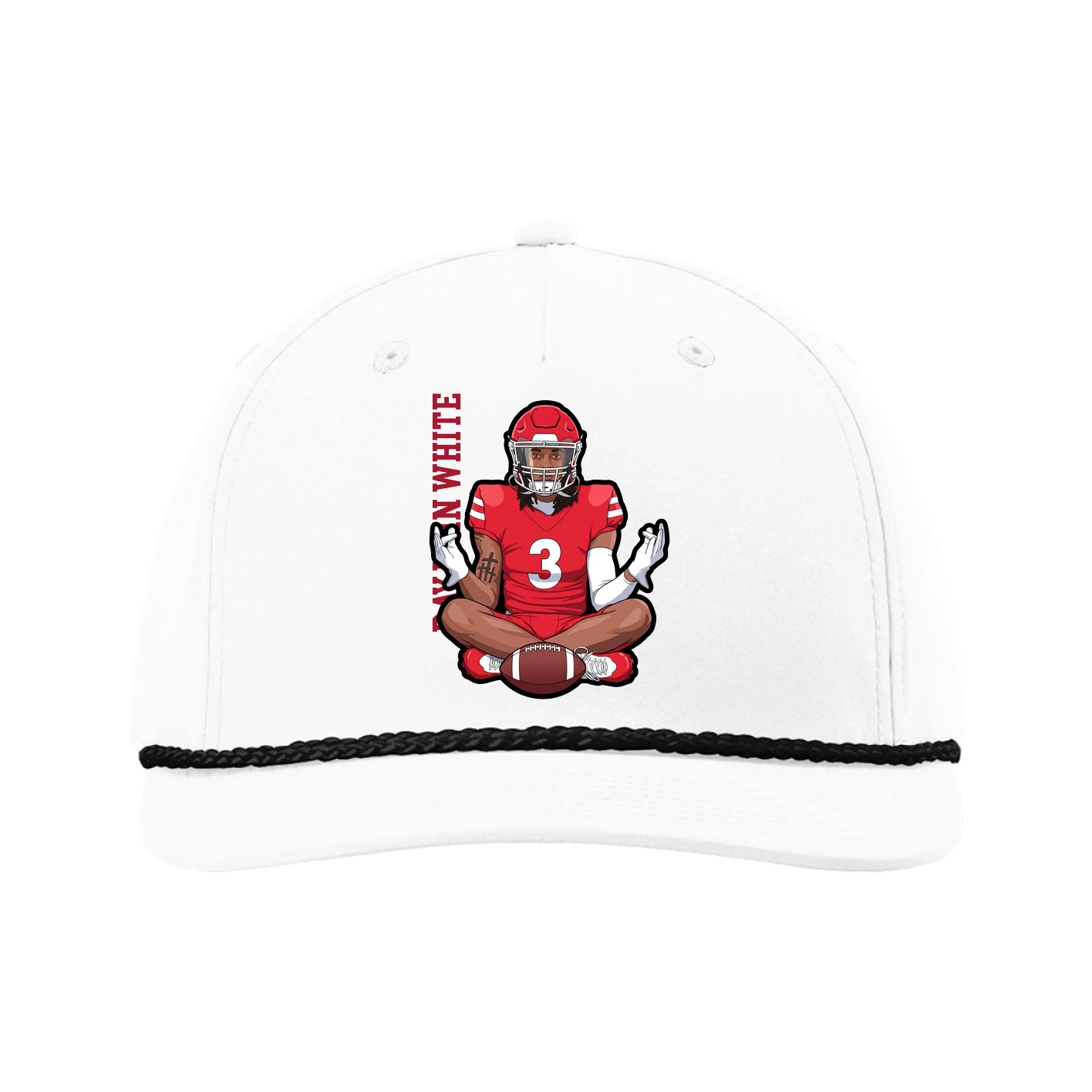 Five-Panel Classic Rope Cap — Name Vertical in White