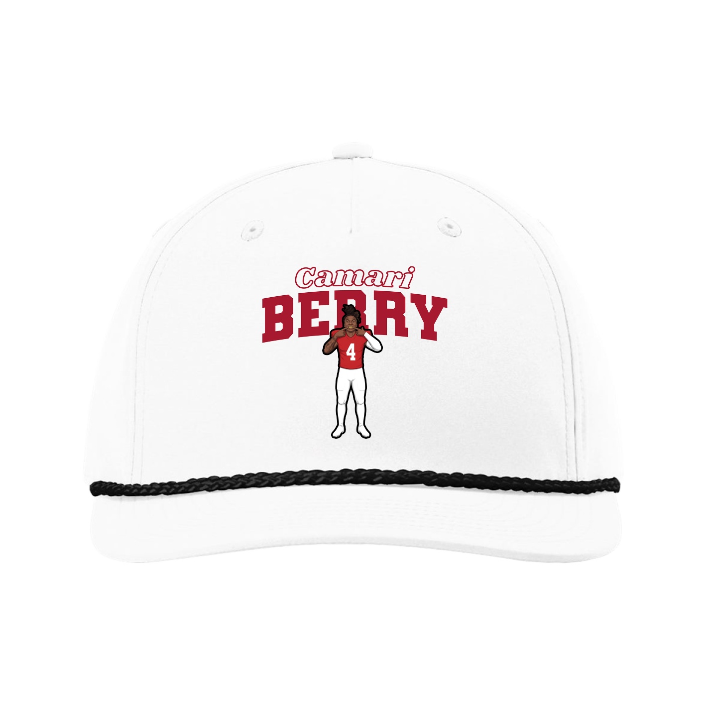 Five-Panel Classic Rope Cap — Name Arch in White