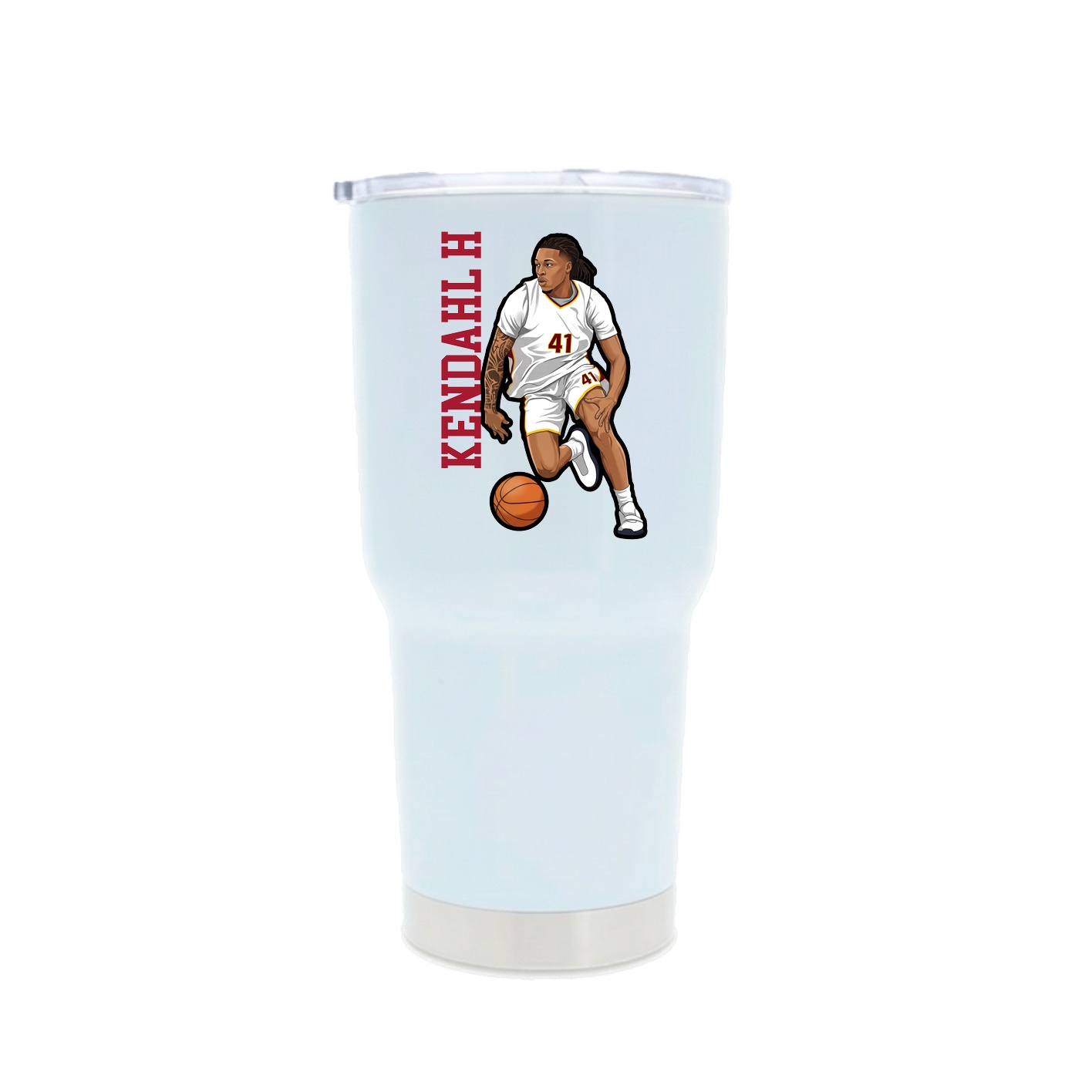 30oz Stainless Steel Tumbler — Name Vertical in White