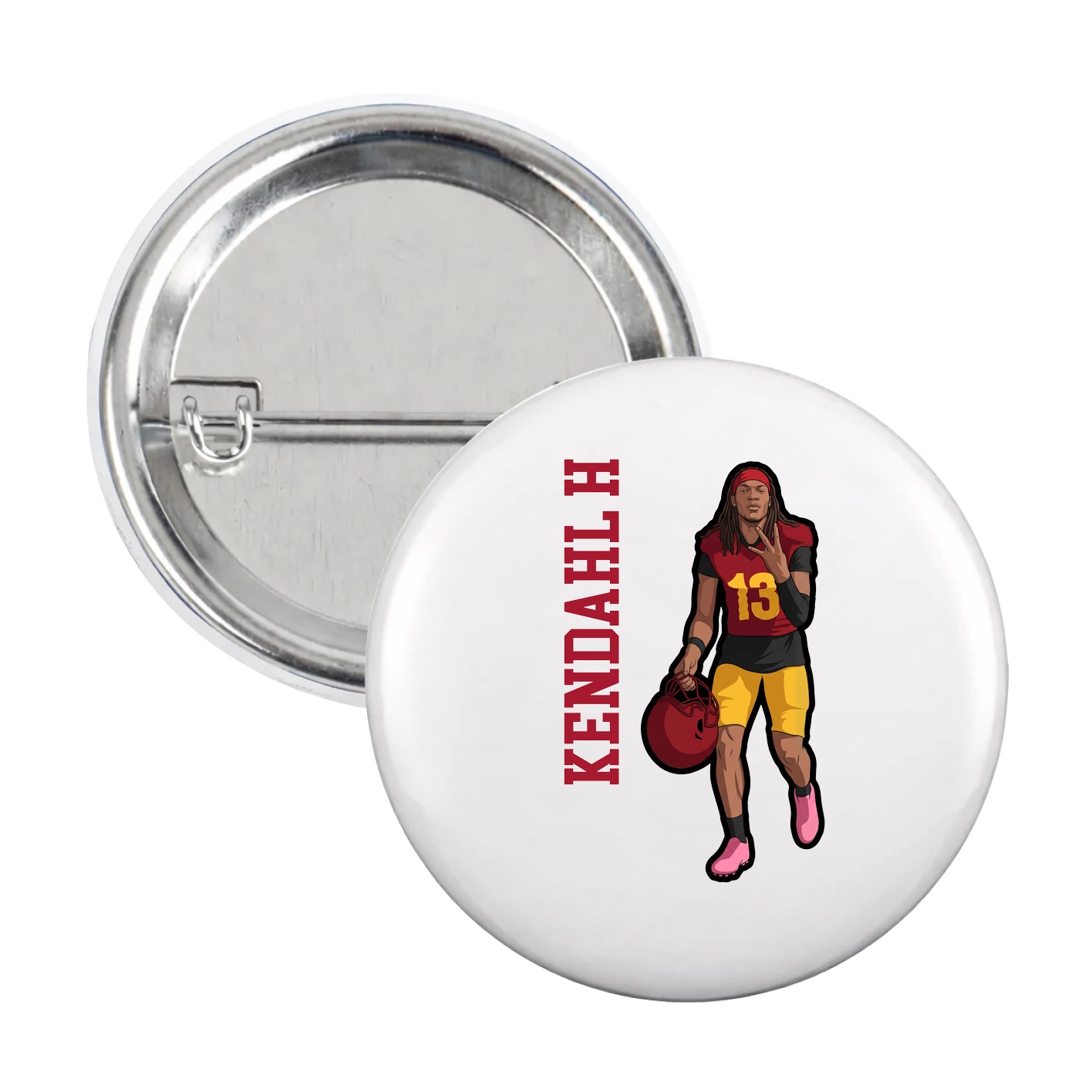 Game Day Button — Name Vertical in White