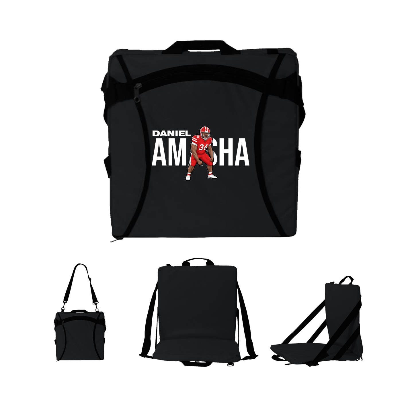 Folding Stadium Seat — Player Name in Black