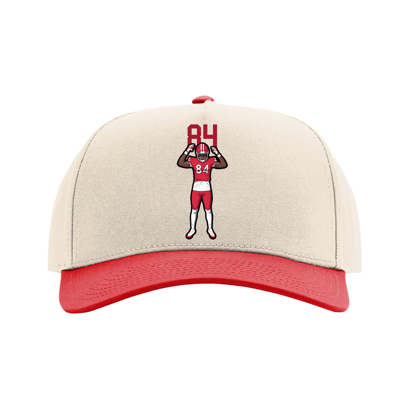 Full Fabric Five-Panel Champ Cap — Number Top in Cream/Red