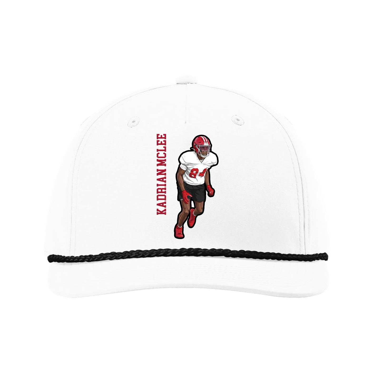 Five-Panel Classic Rope Cap — Name Vertical in White