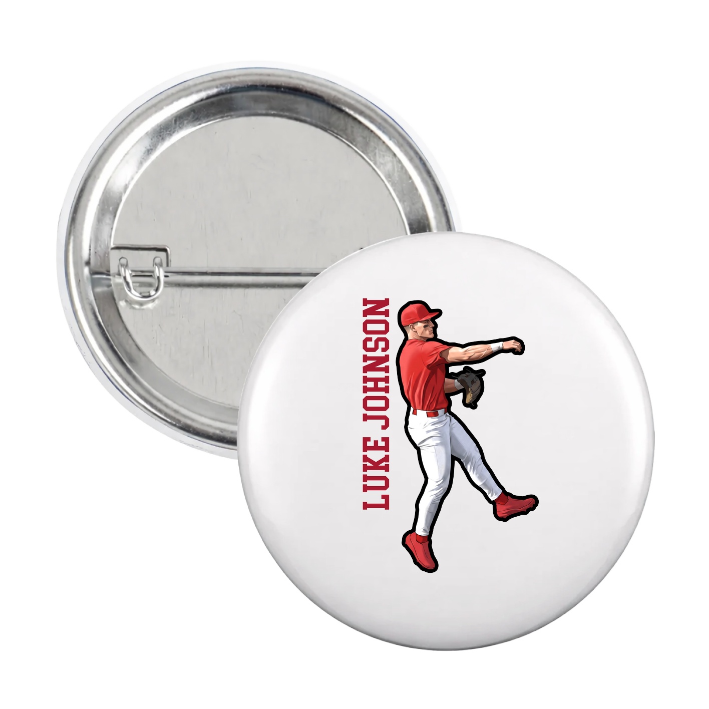 Game Day Button — Name Vertical in White
