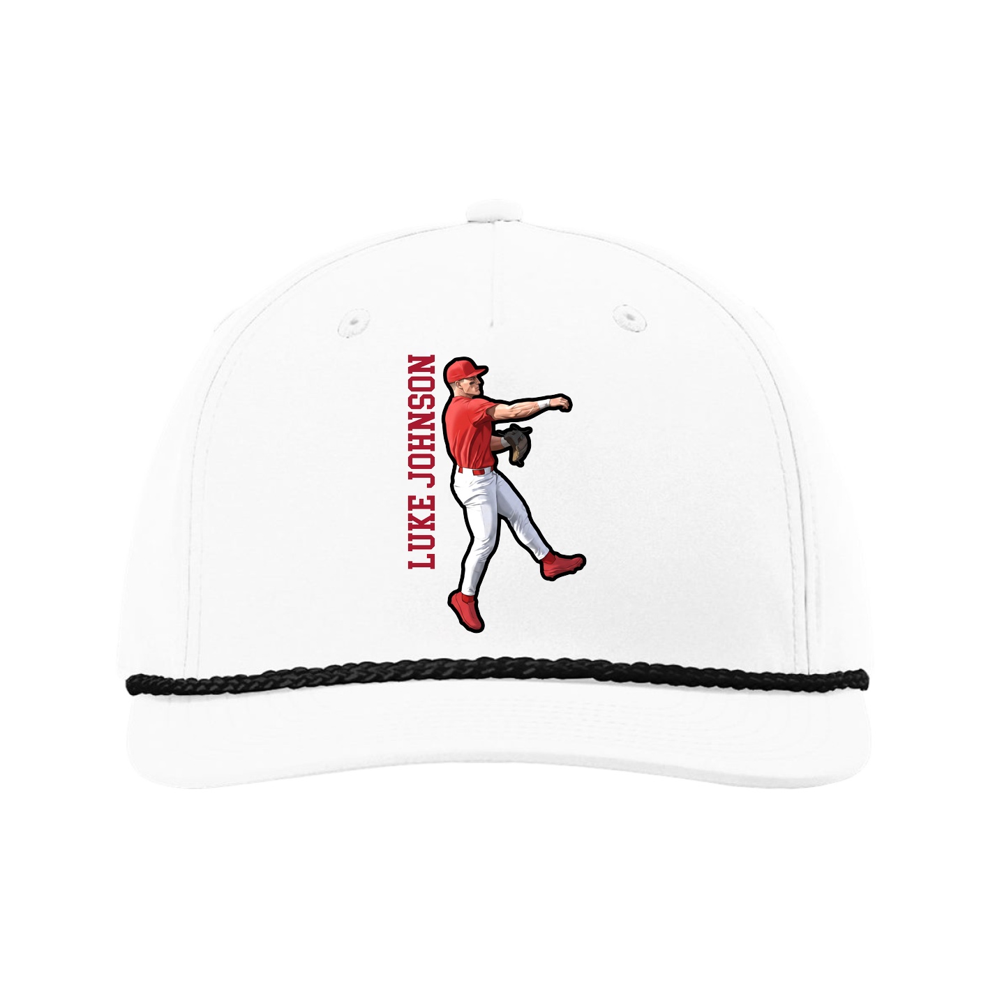 Five-Panel Classic Rope Cap — Name Vertical in White