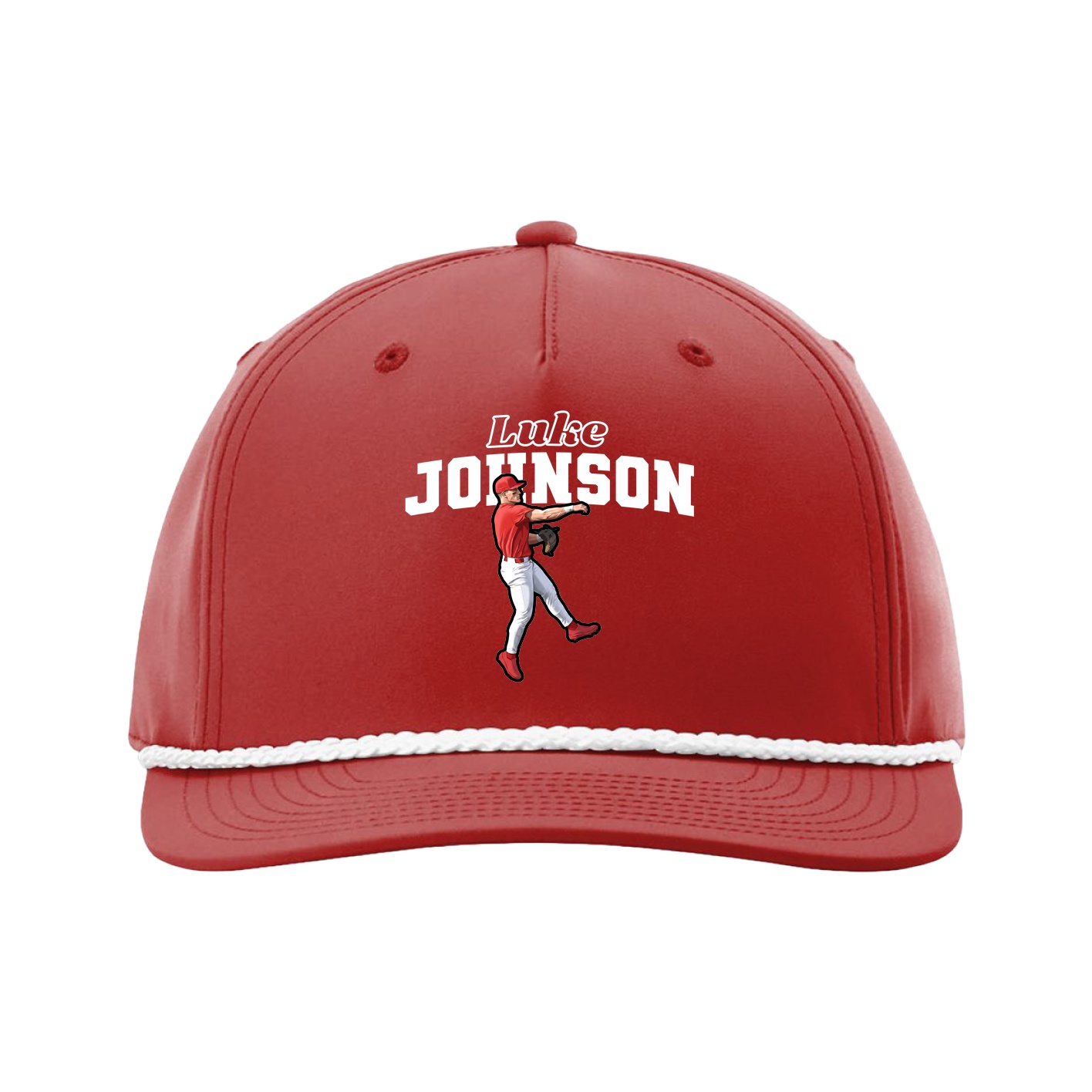Five-Panel Classic Rope Cap — Name Arch in Red