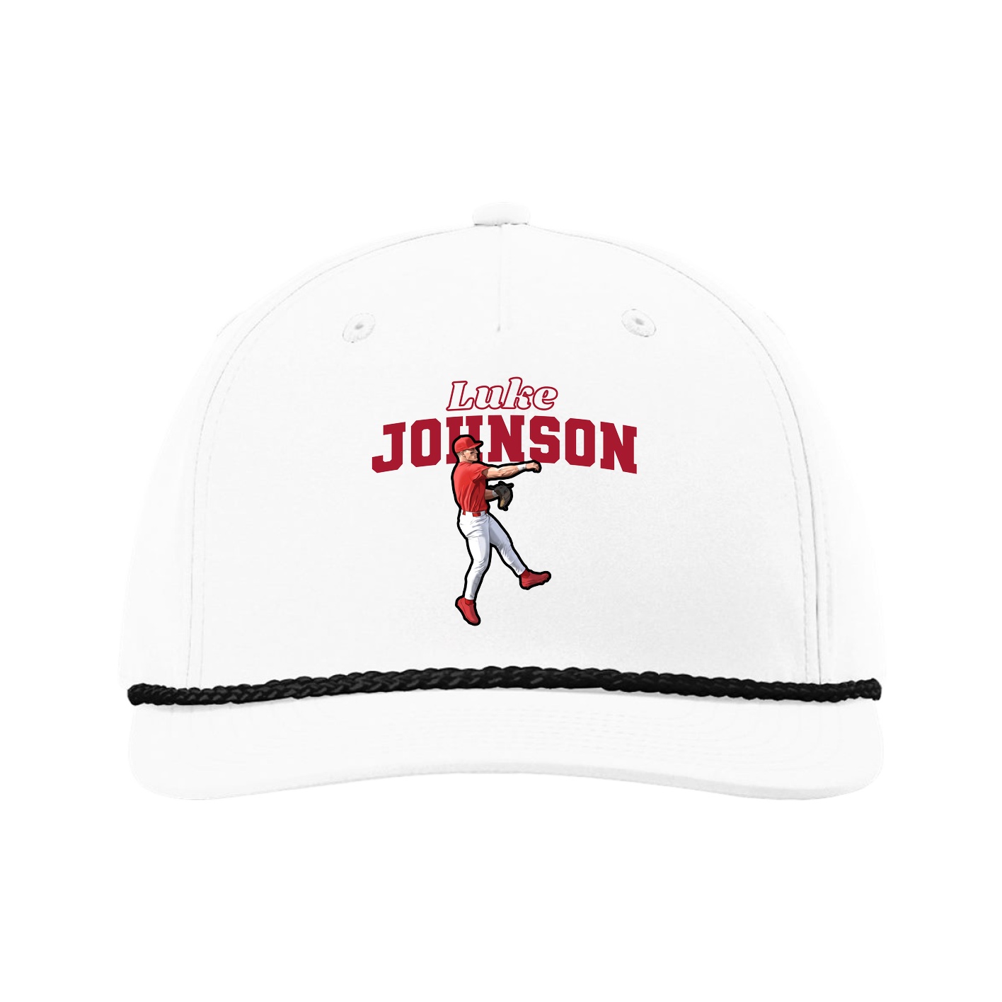 Five-Panel Classic Rope Cap — Name Arch in White