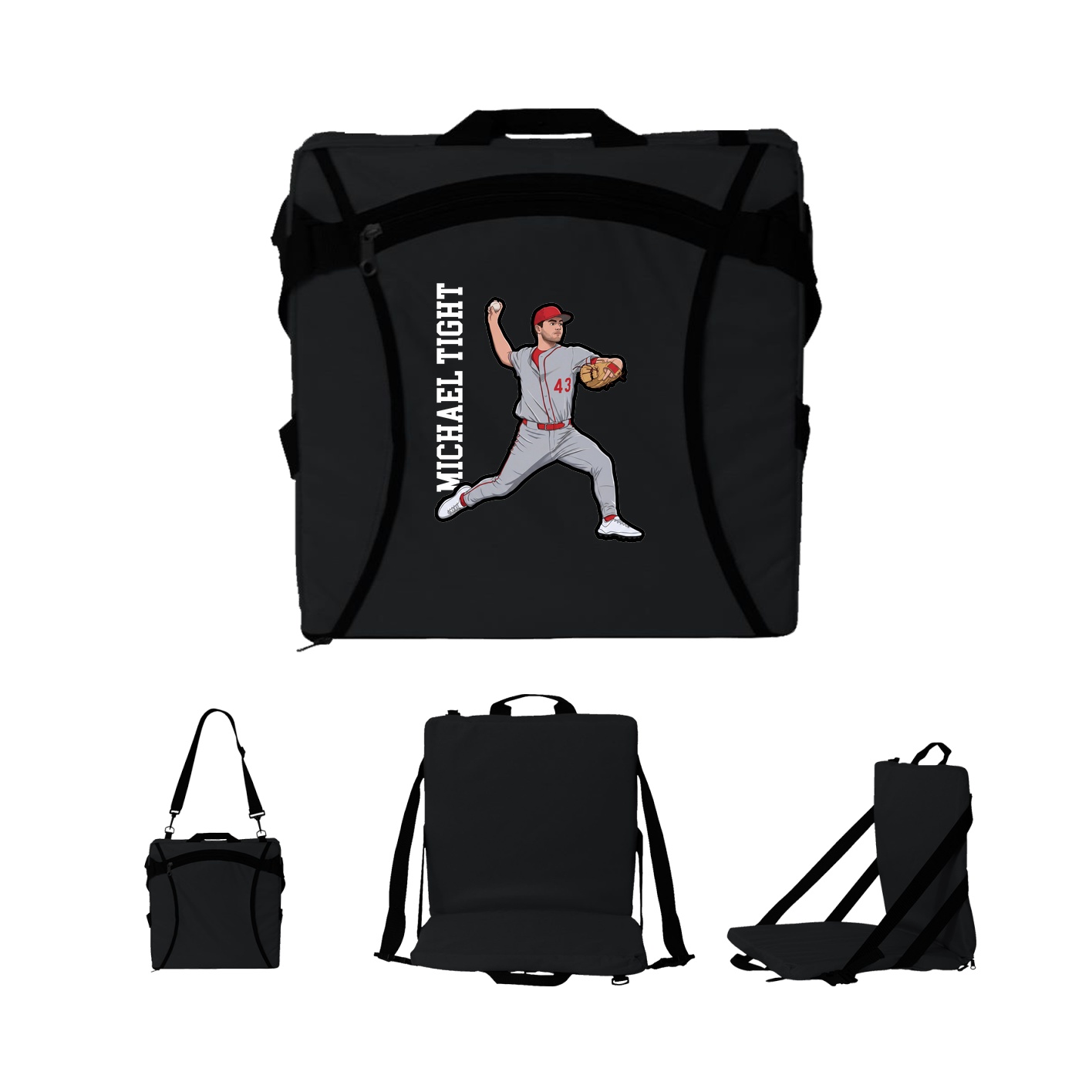 Folding Stadium Seat — Name Vertical in Black