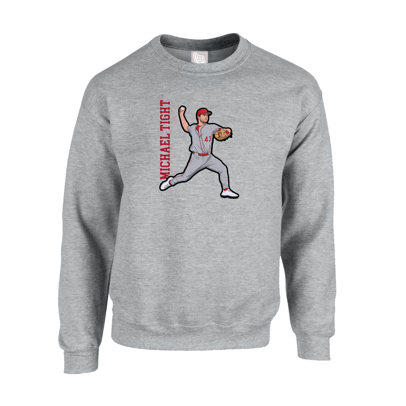 Fleece Crew — Name Vertical in Grey