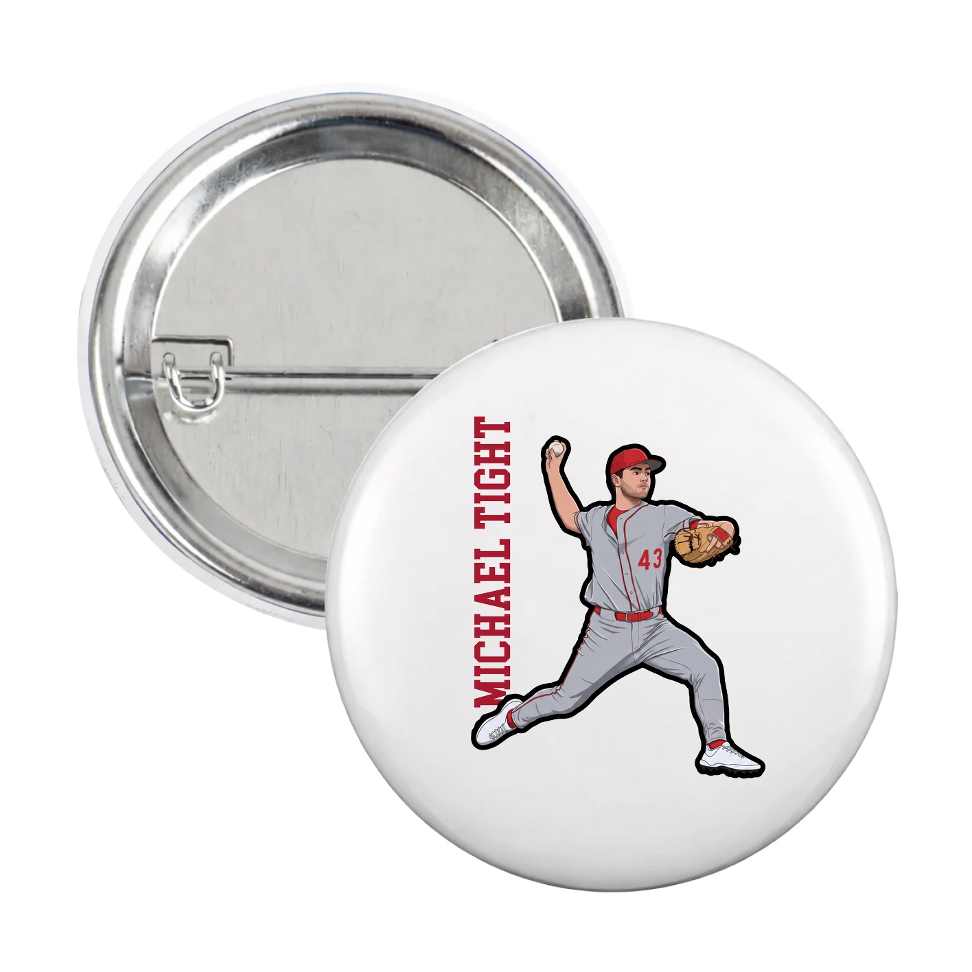Game Day Button — Name Vertical in White