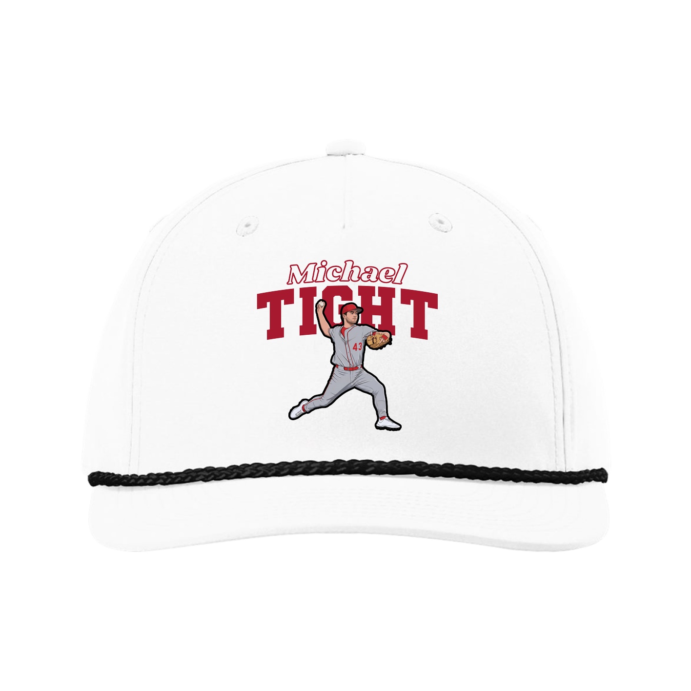 Five-Panel Classic Rope Cap — Name Arch in White