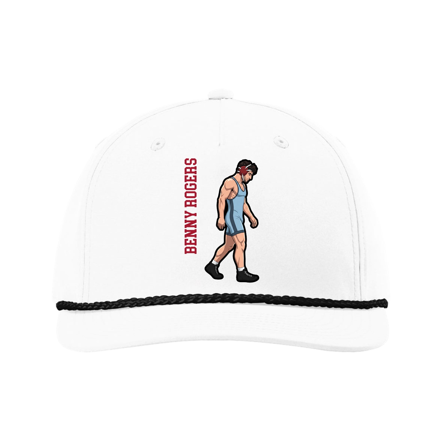 Five-Panel Classic Rope Cap — Name Vertical in White
