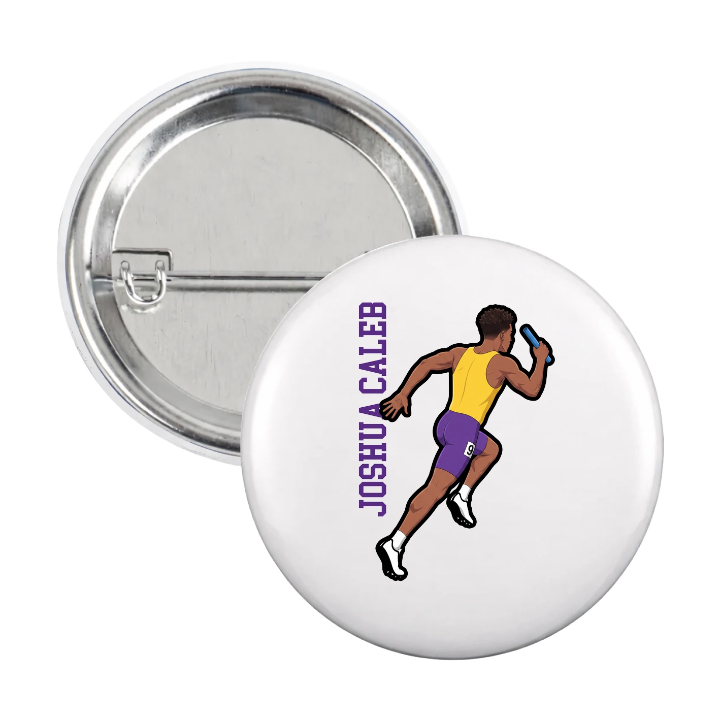 Game Day Button — Name Vertical in White