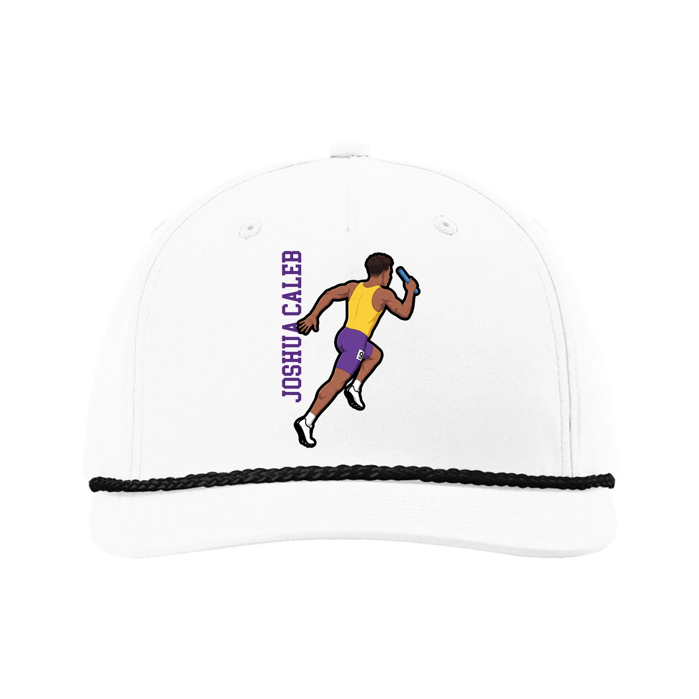 Five-Panel Classic Rope Cap — Name Vertical in White