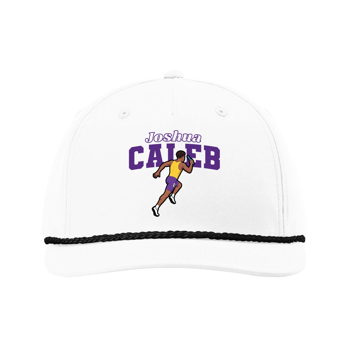 Five-Panel Classic Rope Cap — Name Arch in White