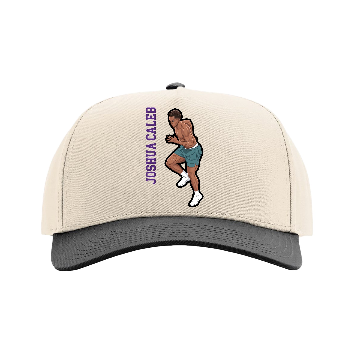 Full Fabric Five-Panel Champ Cap — Name Vertical in Cream/Black