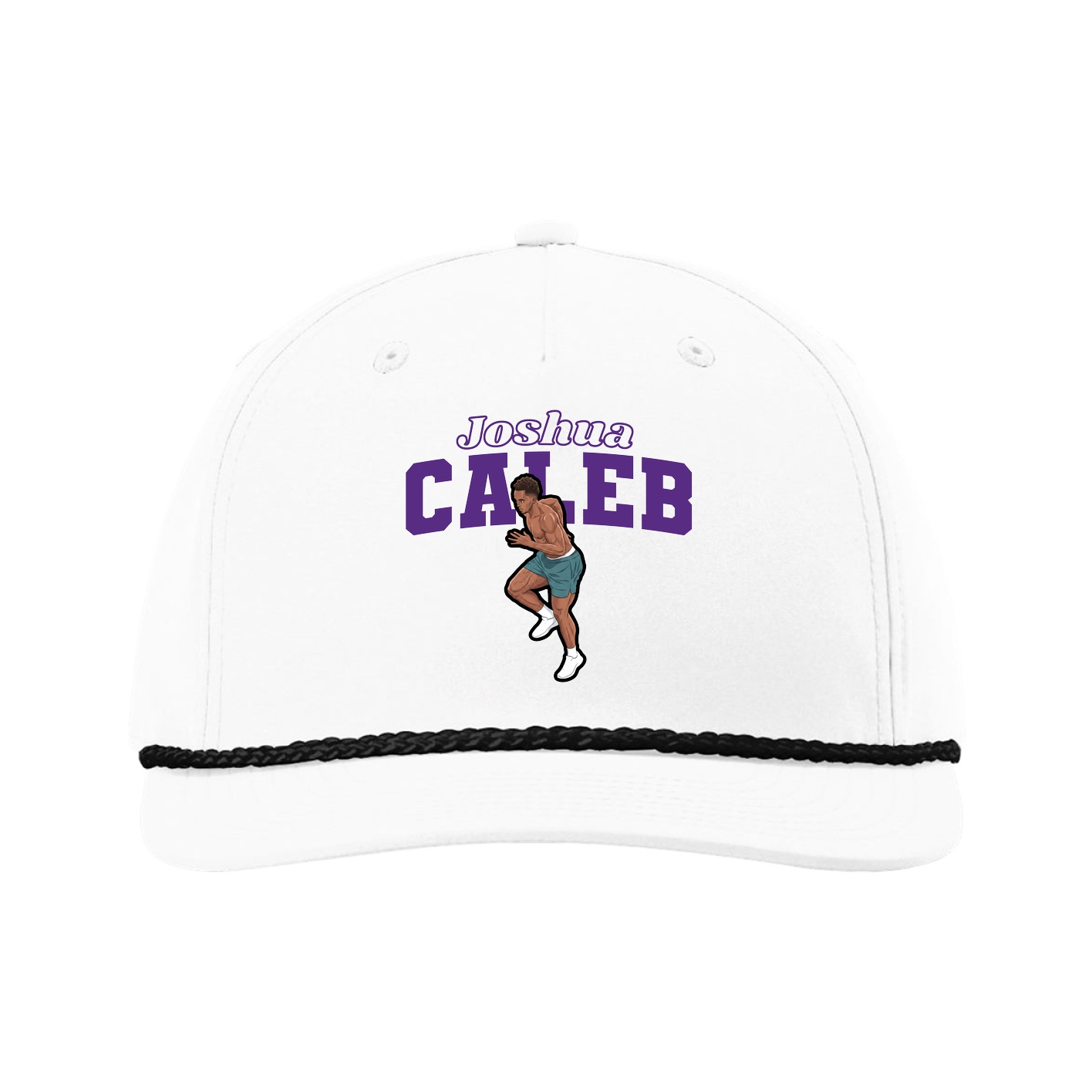Five-Panel Classic Rope Cap — Name Arch in White
