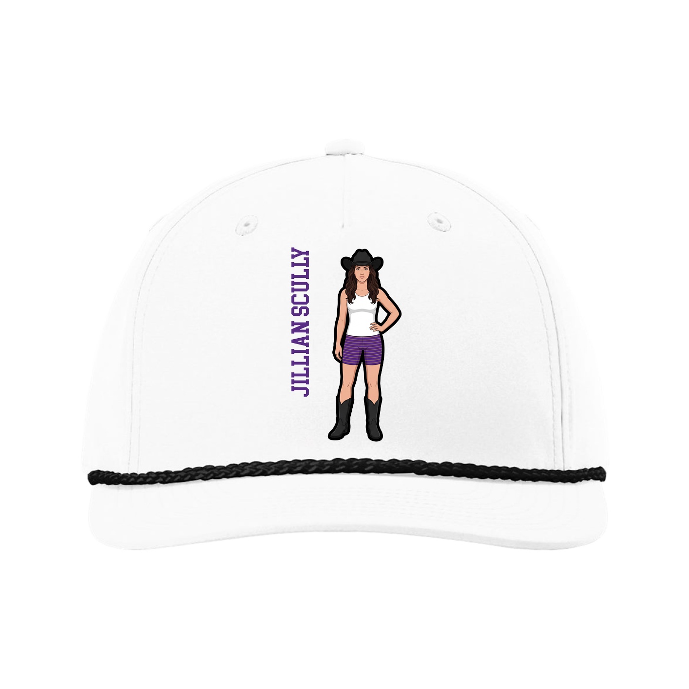 Five-Panel Classic Rope Cap — Name Vertical in White